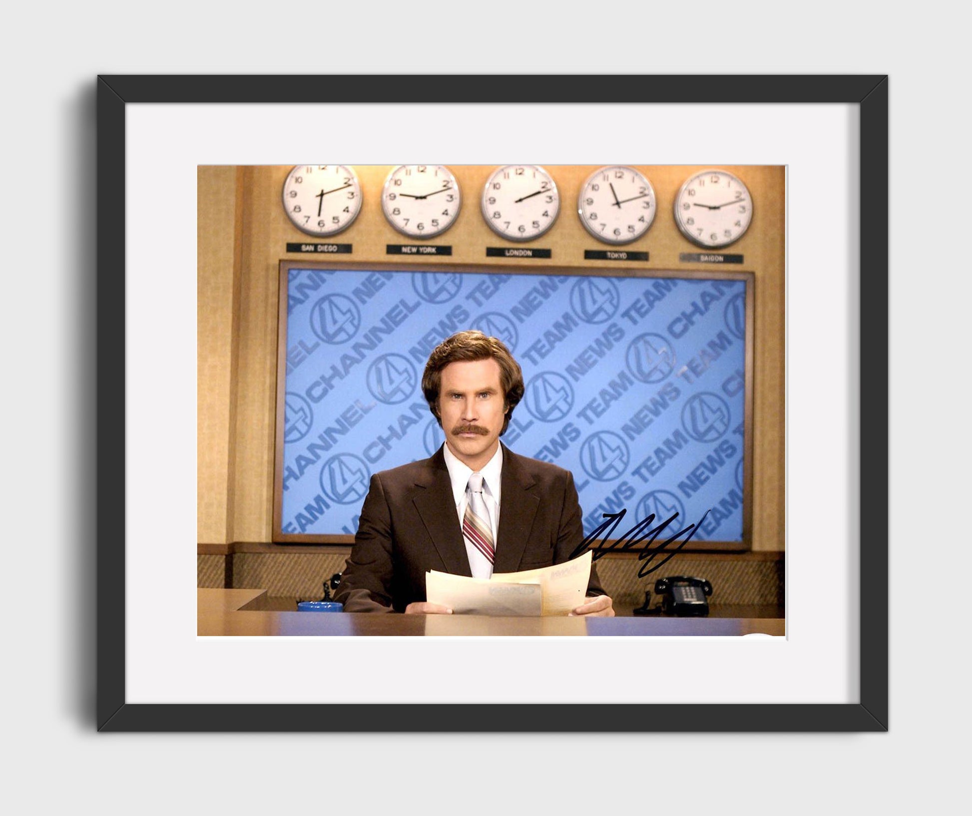 Anchorman - Will Ferrell - Ron Burgundy - News Desk Broadcast movie wall art 16x20 Gallery Frame