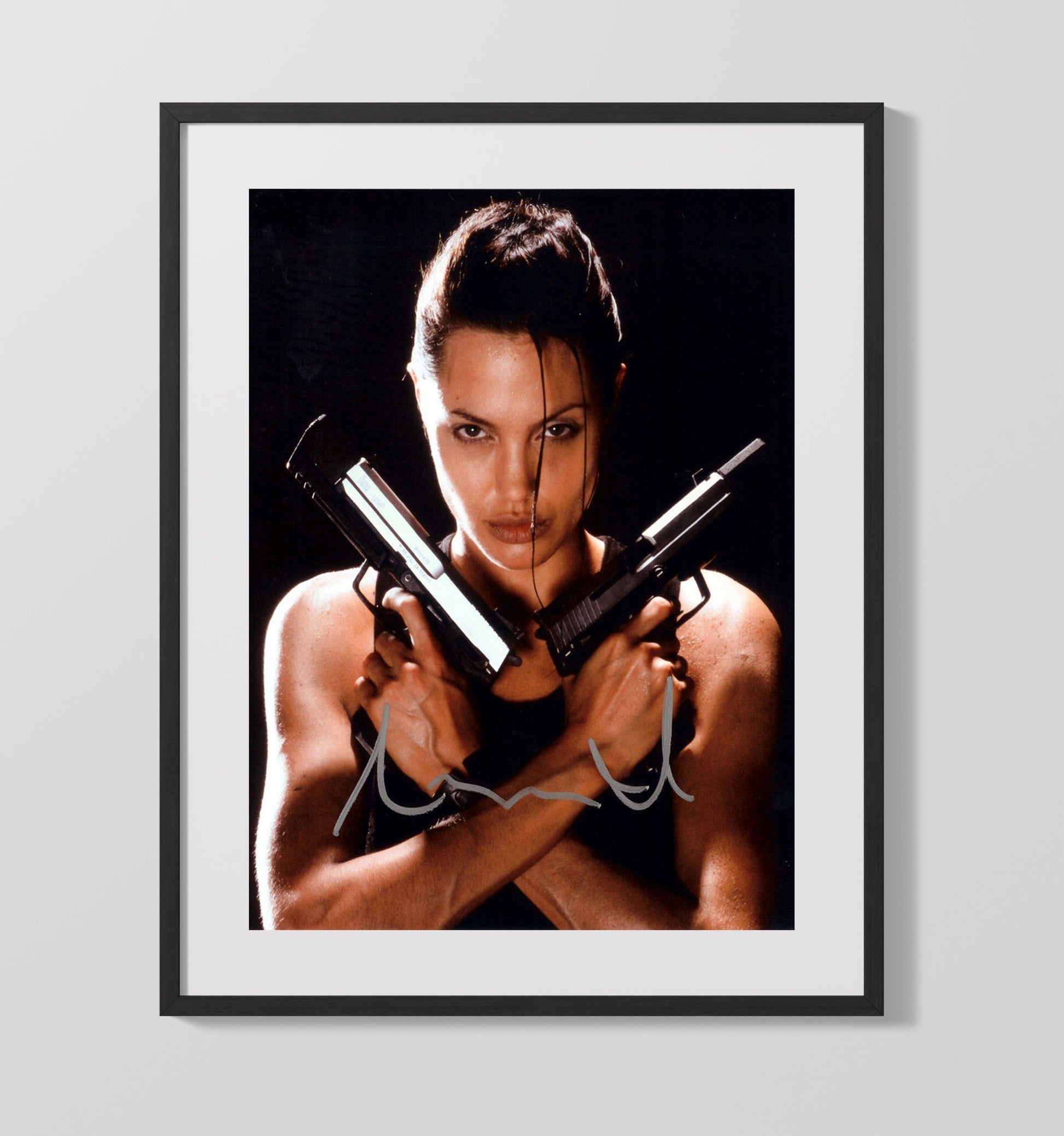 Angelina Jolie - Black and White Smoking Portrait Vintage Movie Wall Art - 16x20 Gallery Frame movie decor