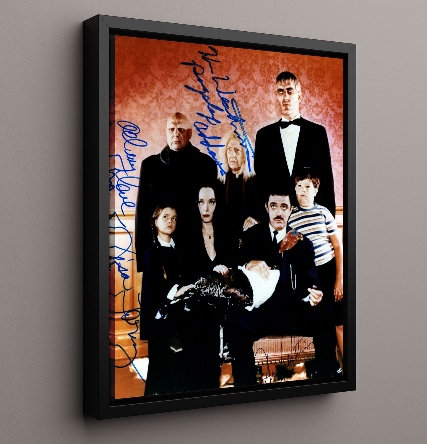 Anjelica Huston Raul Julia Christopher Lloyd and Christina Ricci - The Addams Family Cast Portrait Vintage Movie Wall Art - 16x20 Framed Canvas movie decor