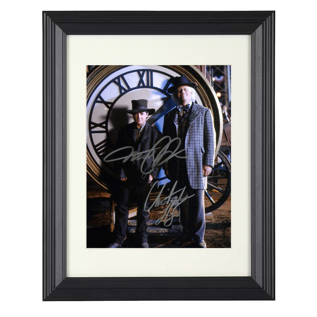 Back to the Future – Michael J Time Travel Duo – 8x10 black beveled framed movie wall art