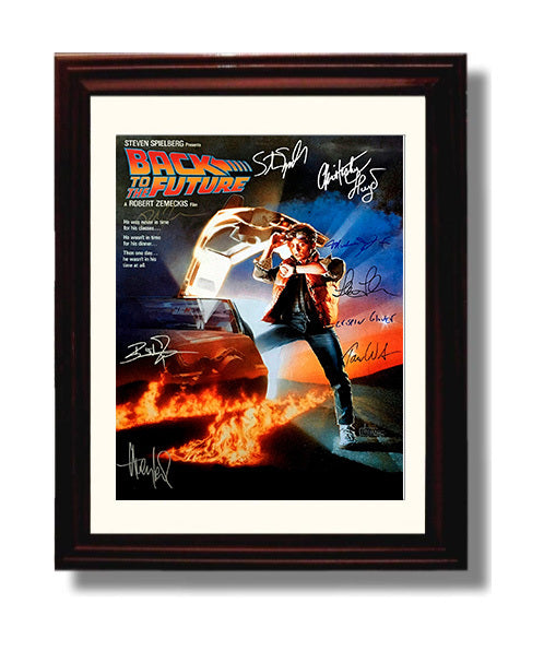 Back to the Future - Time Machine Cast movie wall art 8x10 Beveled Frame