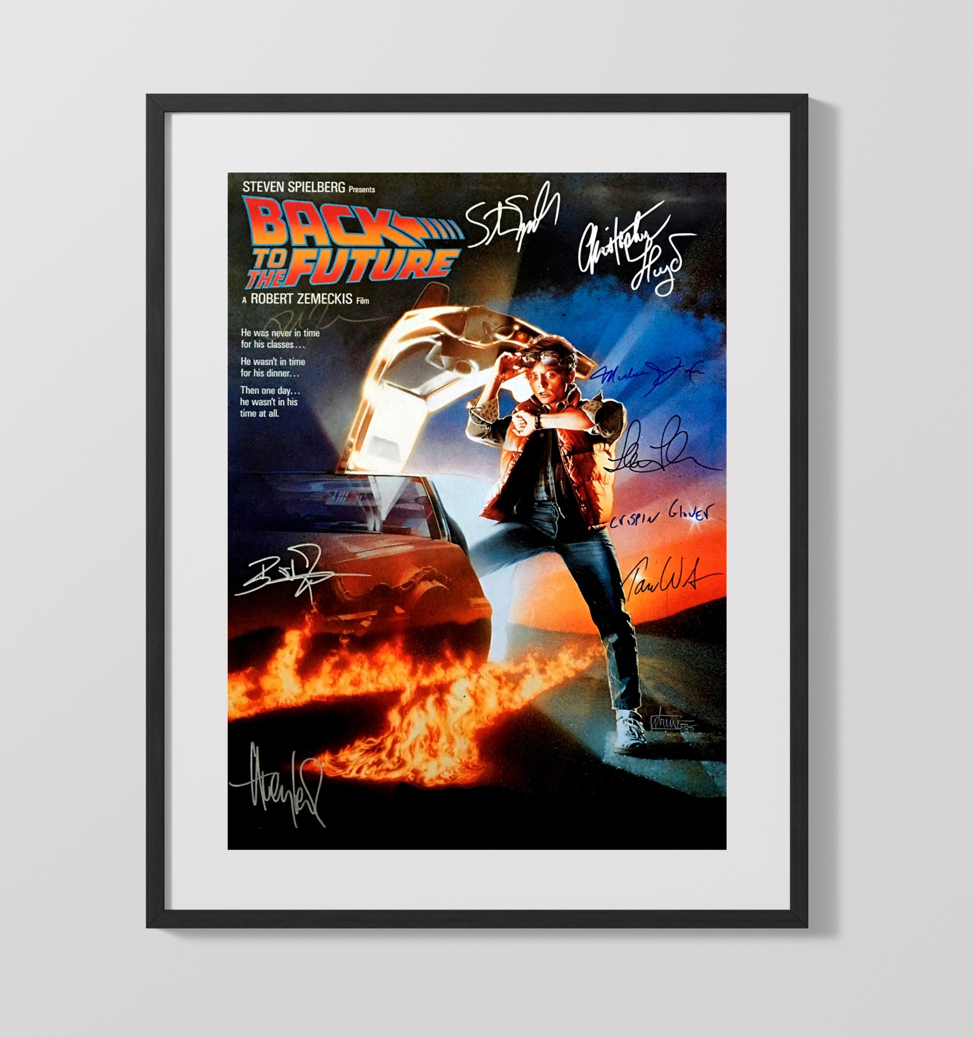 Back to the Future - Time Machine Cast Vintage Movie Wall Art - 16x20 Gallery Frame movie decor