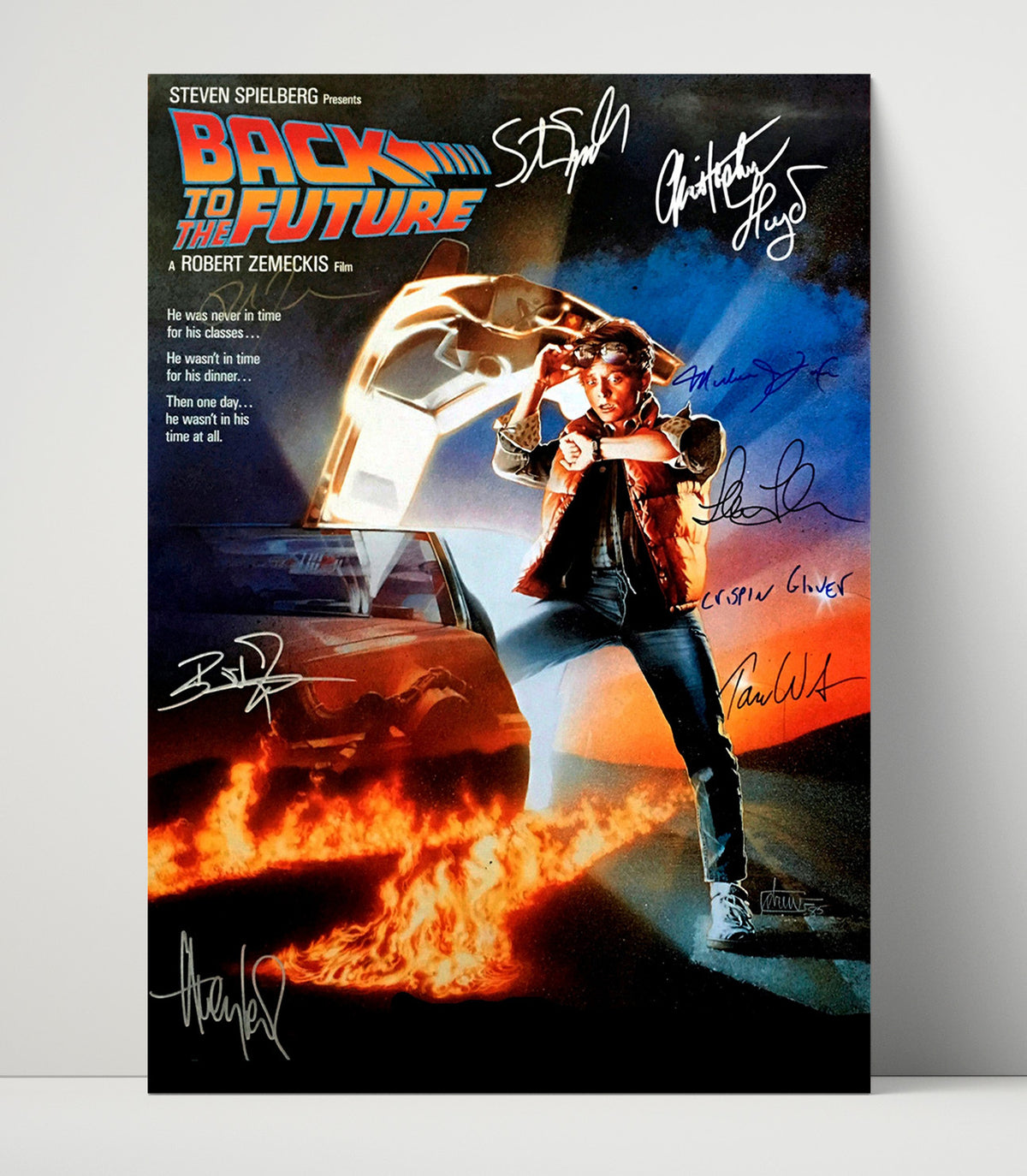 Back to the Future - Time Machine Cast movie wall art 16x20 Unframed Print