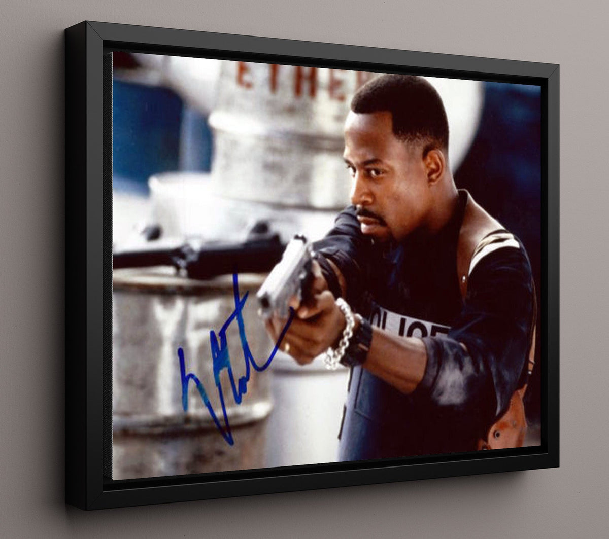 Bad Boys - Martin Lawrence - Marcus Burnett - Pistol raised tense pursuit moment movie wall art 16x20 Gallery Frame