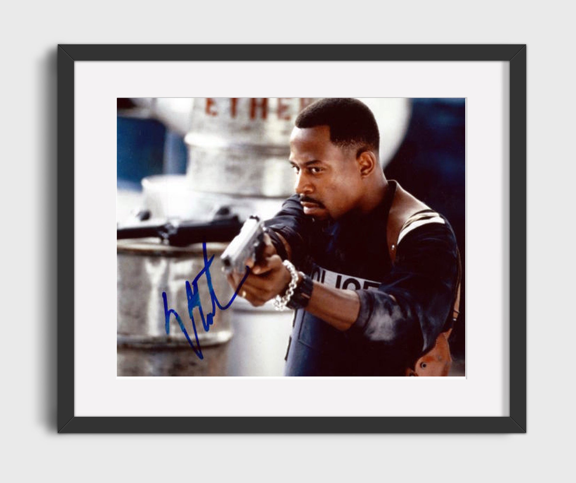 Bad Boys - Martin Lawrence - Marcus Burnett - Pistol raised tense pursuit moment movie wall art 16x20 Gallery Frame