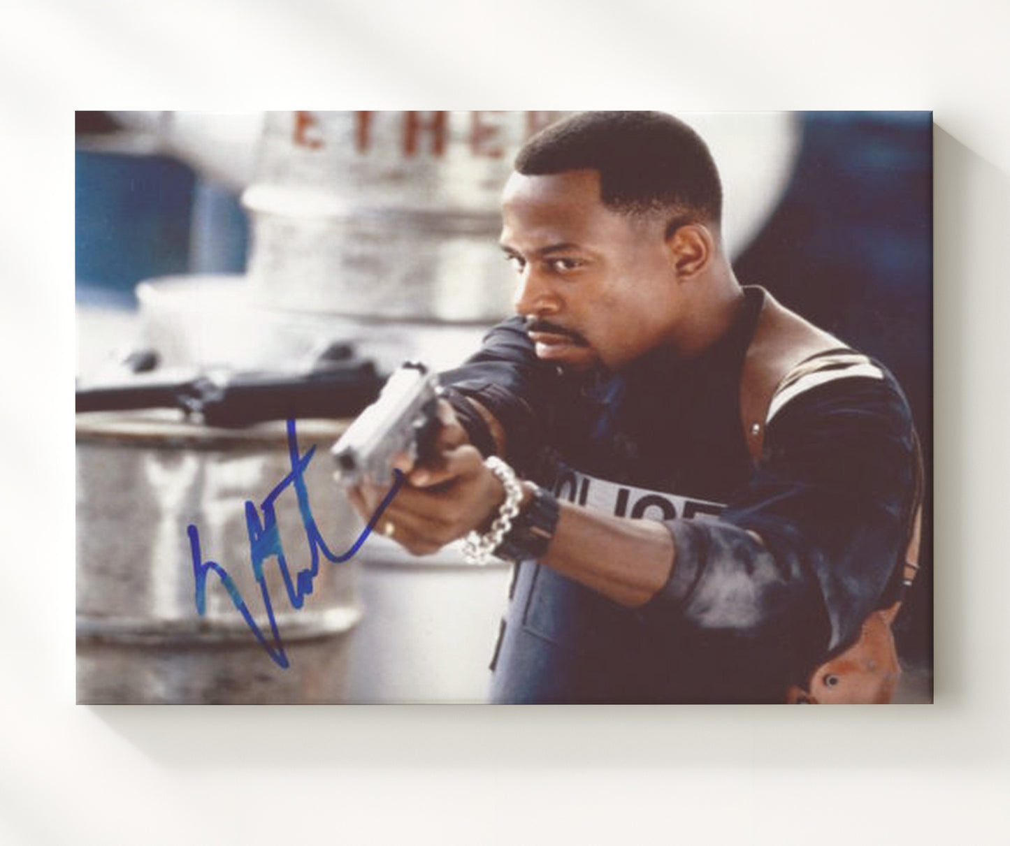 Bad Boys - Martin Lawrence - Marcus Burnett - Pistol raised tense pursuit moment movie wall art 20x24 Canvas