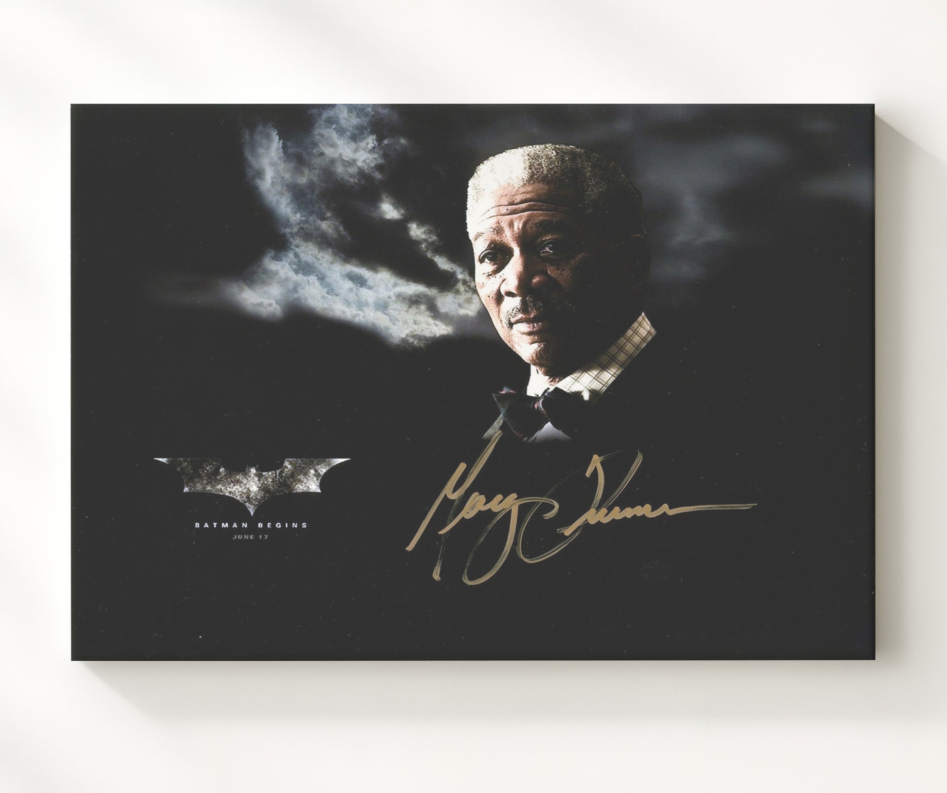 Batman Begins - Morgan Freeman - Lucius Fox - Suit and bow tie with smoke Vintage Movie Wall Art - 20x24 Canvas movie decor