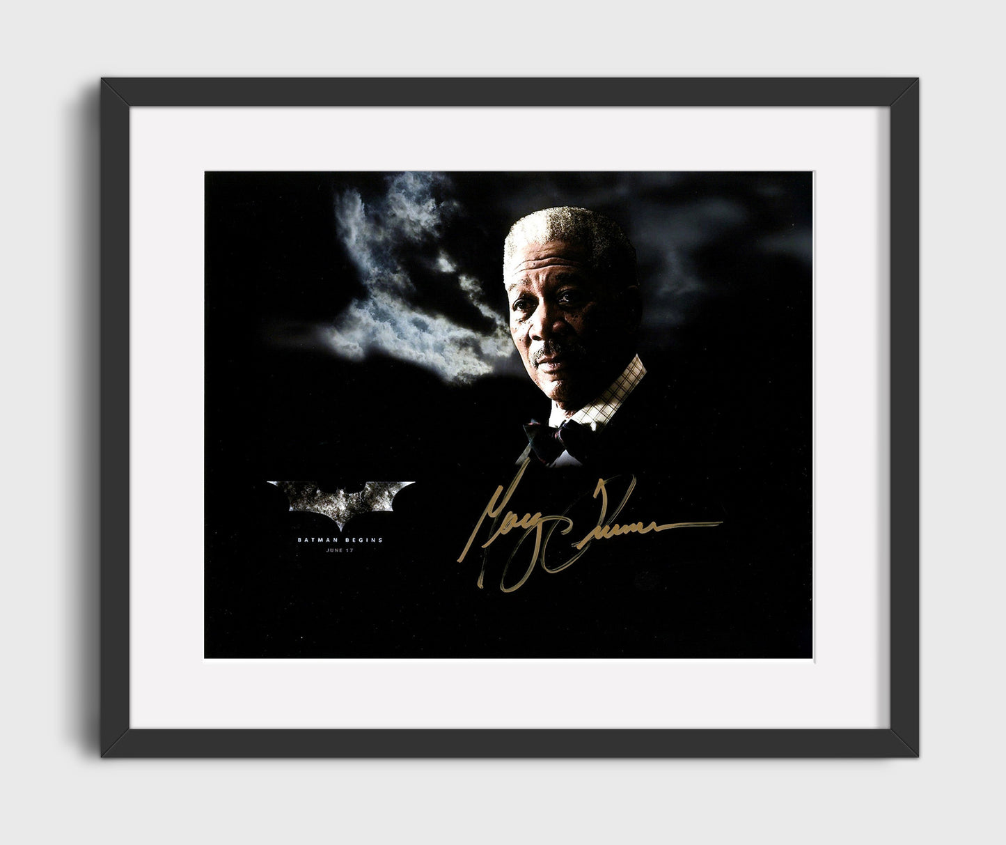 Batman Begins - Morgan Freeman - Lucius Fox - Suit and bow tie with smoke Vintage Movie Wall Art - 16x20 Gallery Frame movie decor