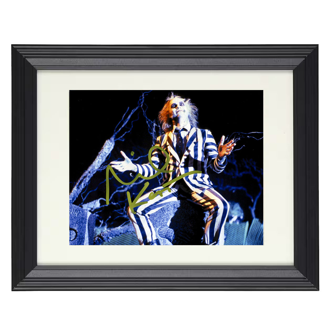 Beetlejuice – Michael Keaton – Its Showtime Image – 8x10 black beveled framed movie wall art