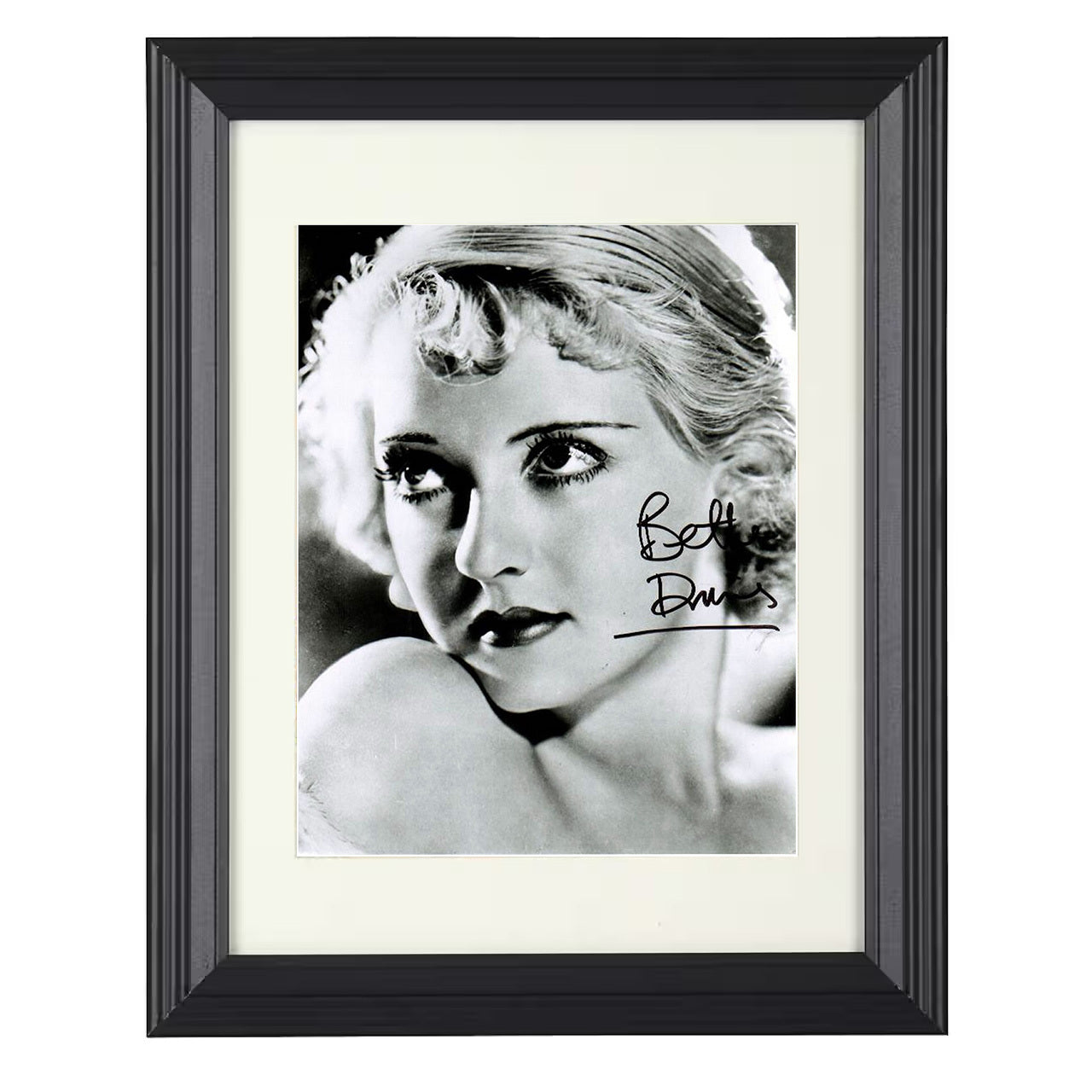Bette Davis – Classic Hollywood Dramatic Promotional Closeup – 8x10 black beveled framed movie wall art