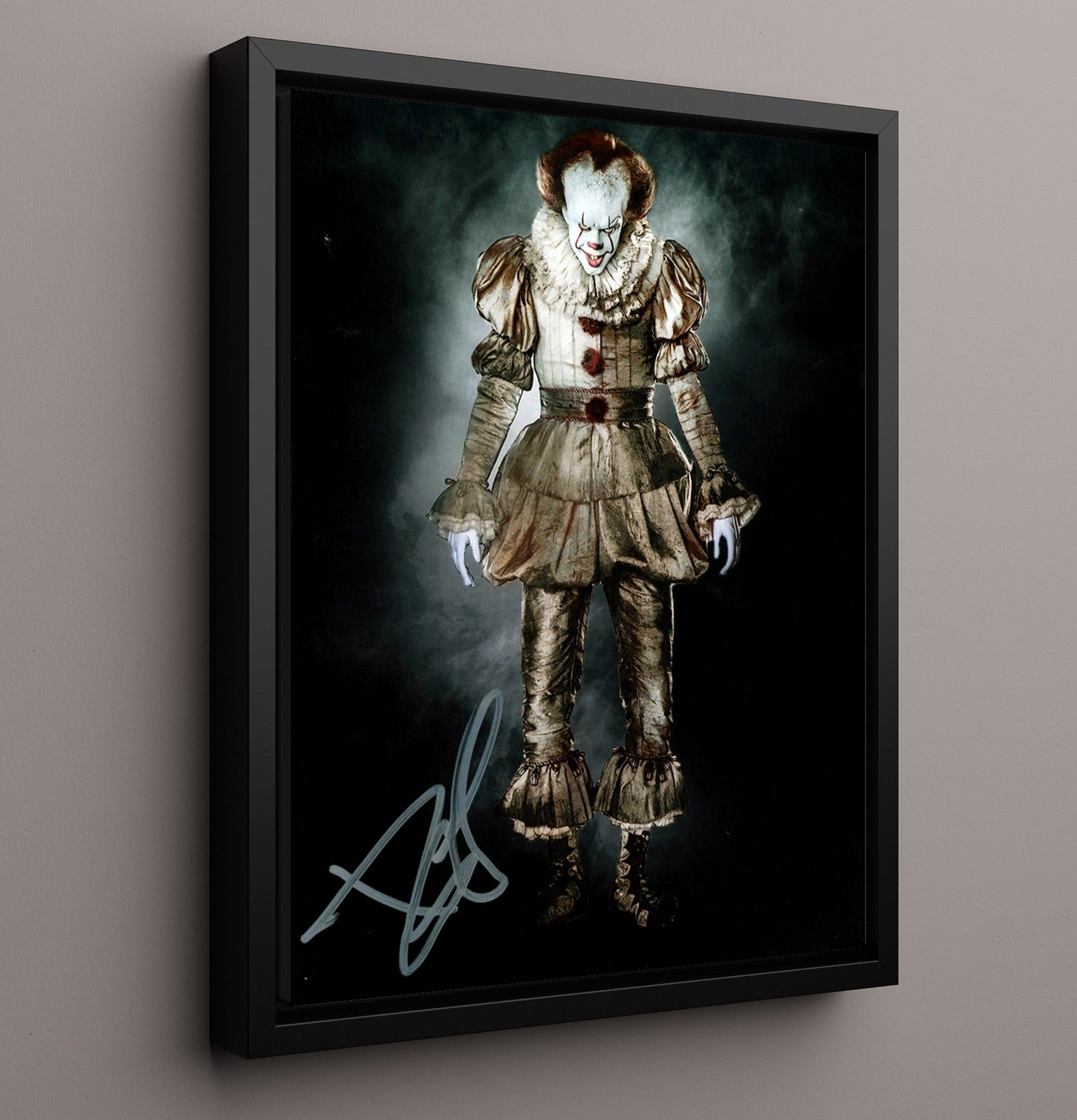 Bill Skarsgard - It Pennywise the Dancing Clown Full Costume Vintage Movie Wall Art - 16x20 Framed Canvas movie decor