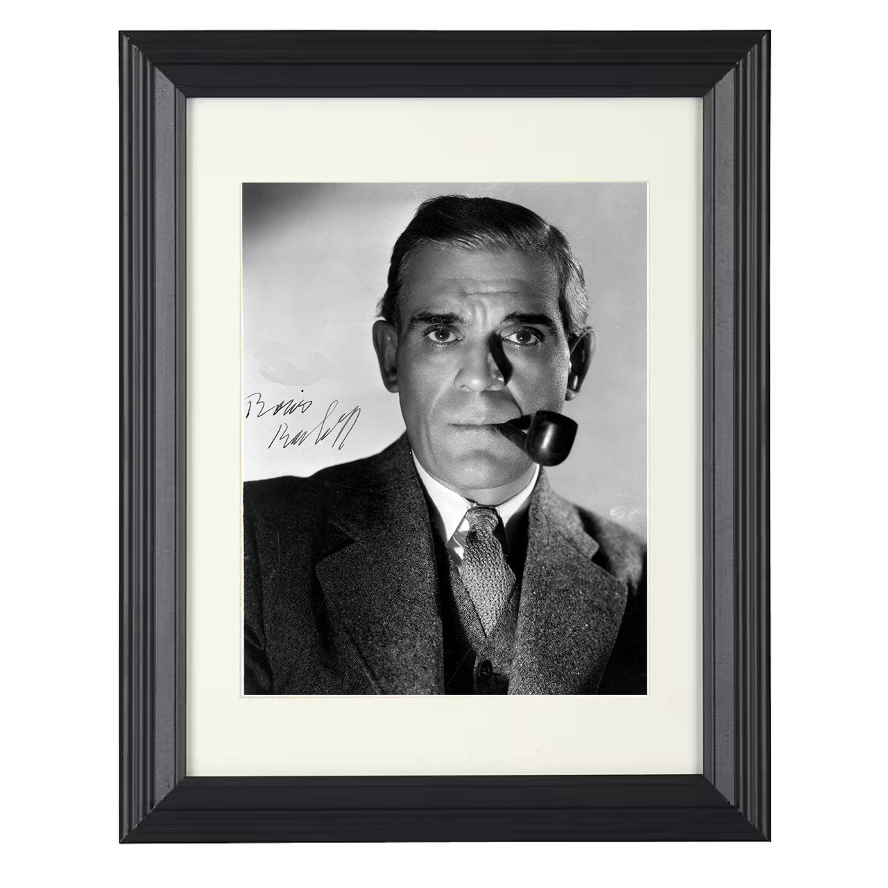 Boris Karloff – Classic Horror Actor Smoking Pipe – 8x10 black beveled framed movie wall art