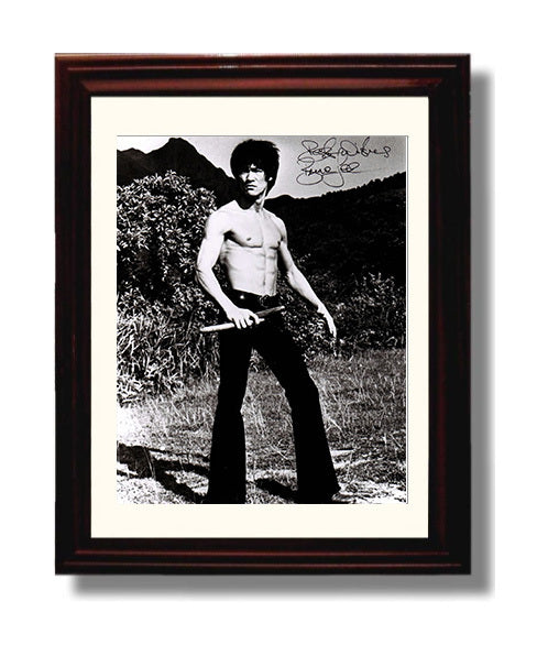 Bruce Lee - Martial Arts Icon Nunchaku Training Pose movie wall art 8x10 Beveled Frame