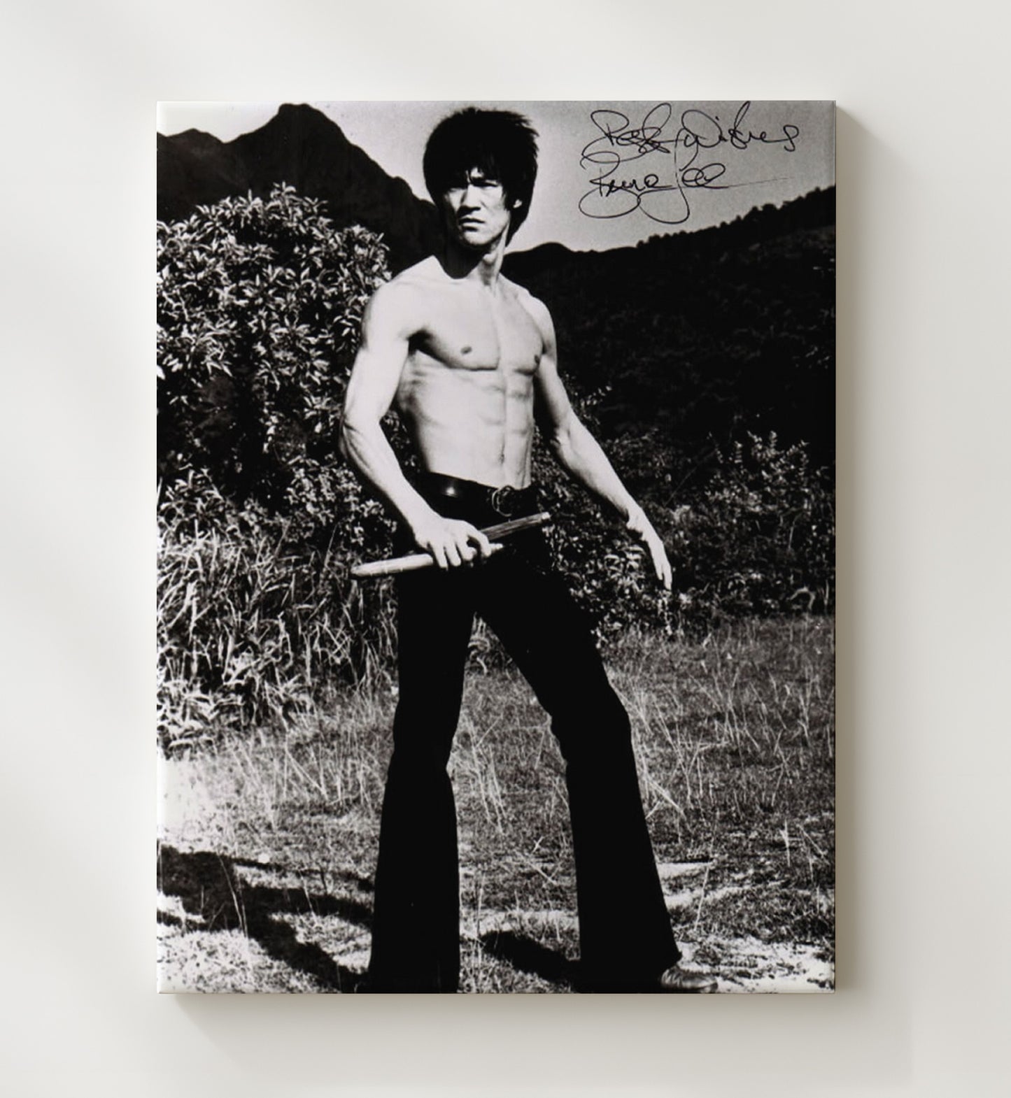 Bruce Lee - Martial Arts Icon Nunchaku Training Pose Vintage Movie Wall Art - 20x24 Canvas movie decor