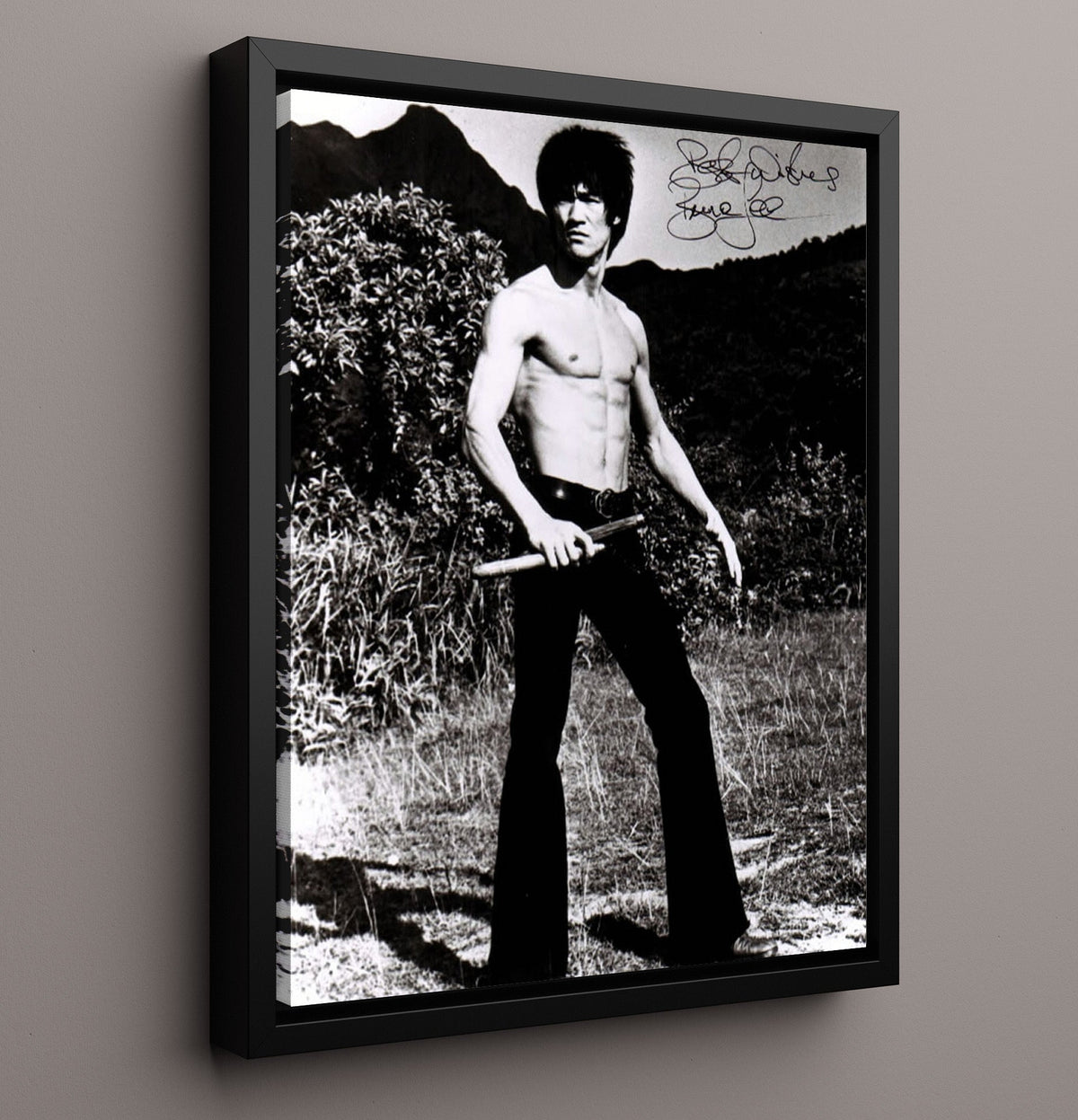 Bruce Lee - Martial Arts Icon Nunchaku Training Pose movie wall art 16x20 Gallery Frame