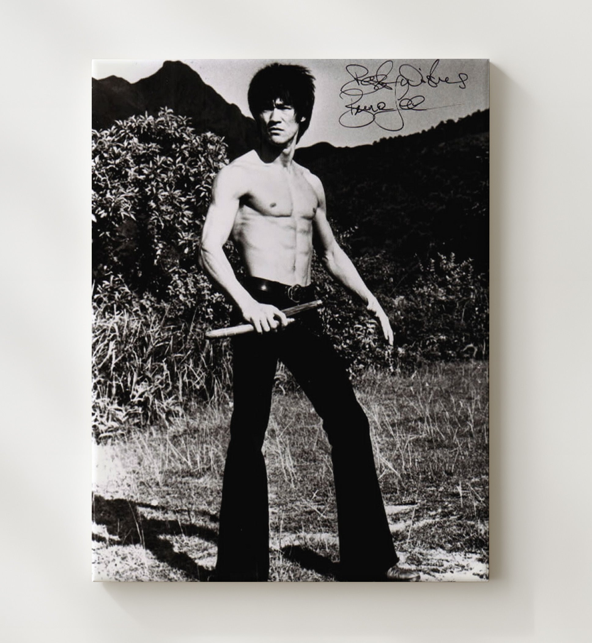 Bruce Lee - Martial Arts Icon Nunchaku Training Pose movie wall art 20x24 Canvas