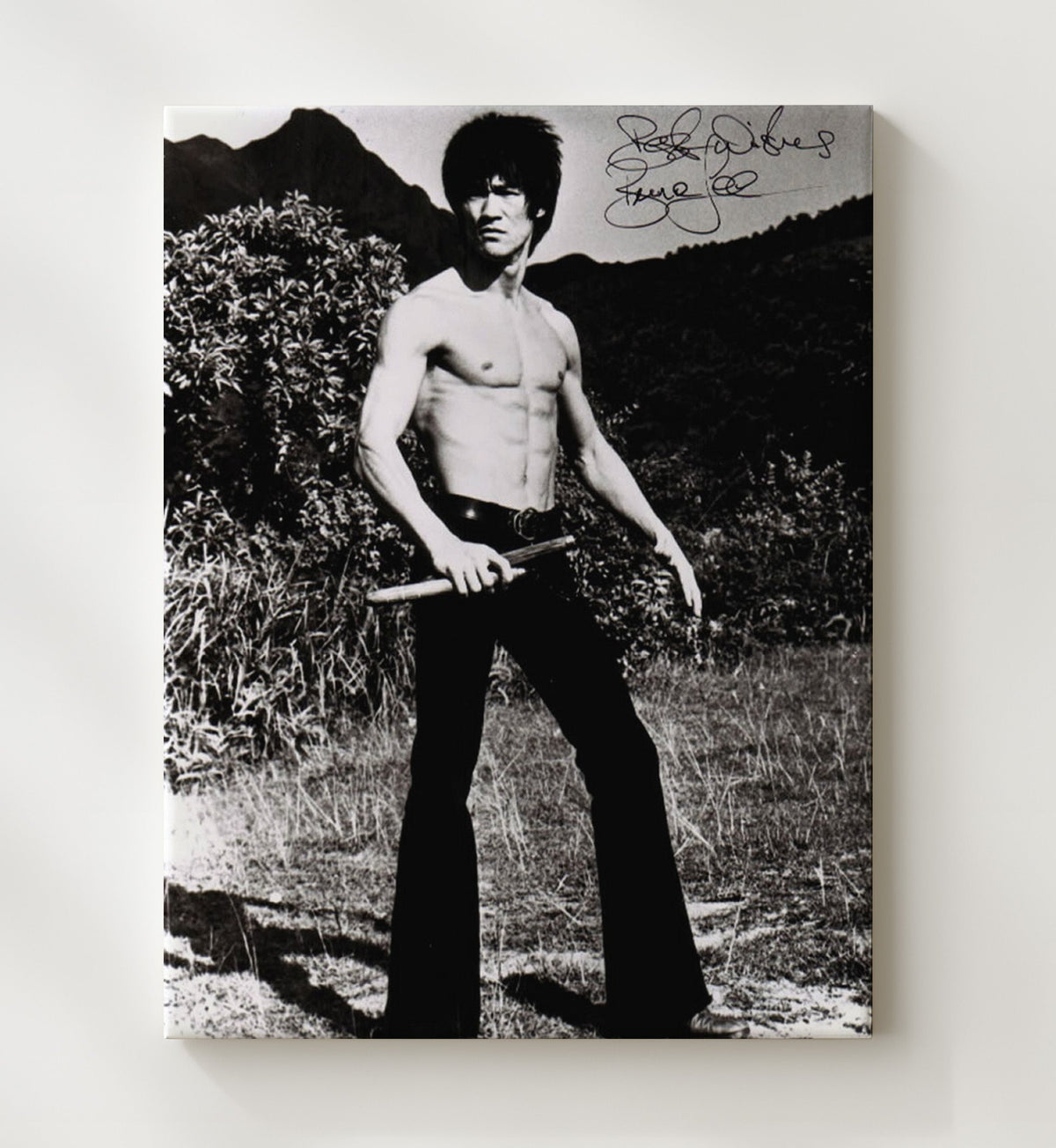 Bruce Lee - Martial Arts Icon Nunchaku Training Pose movie wall art 8x10 Beveled Frame