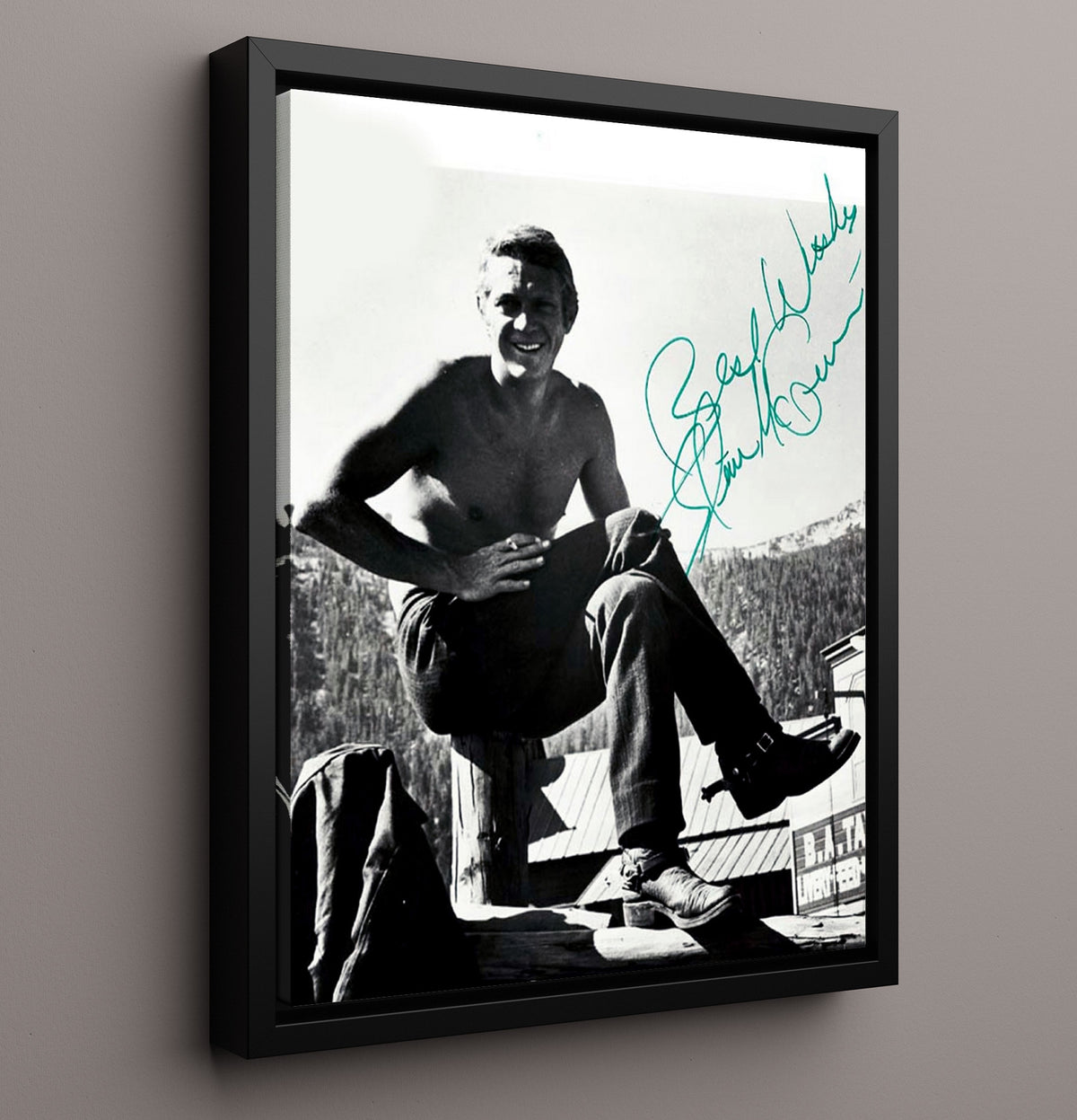 Bullitt - Steve McQueen - Frank Bullitt - Casual Cool Lean movie wall art 16x20 Framed Canvas