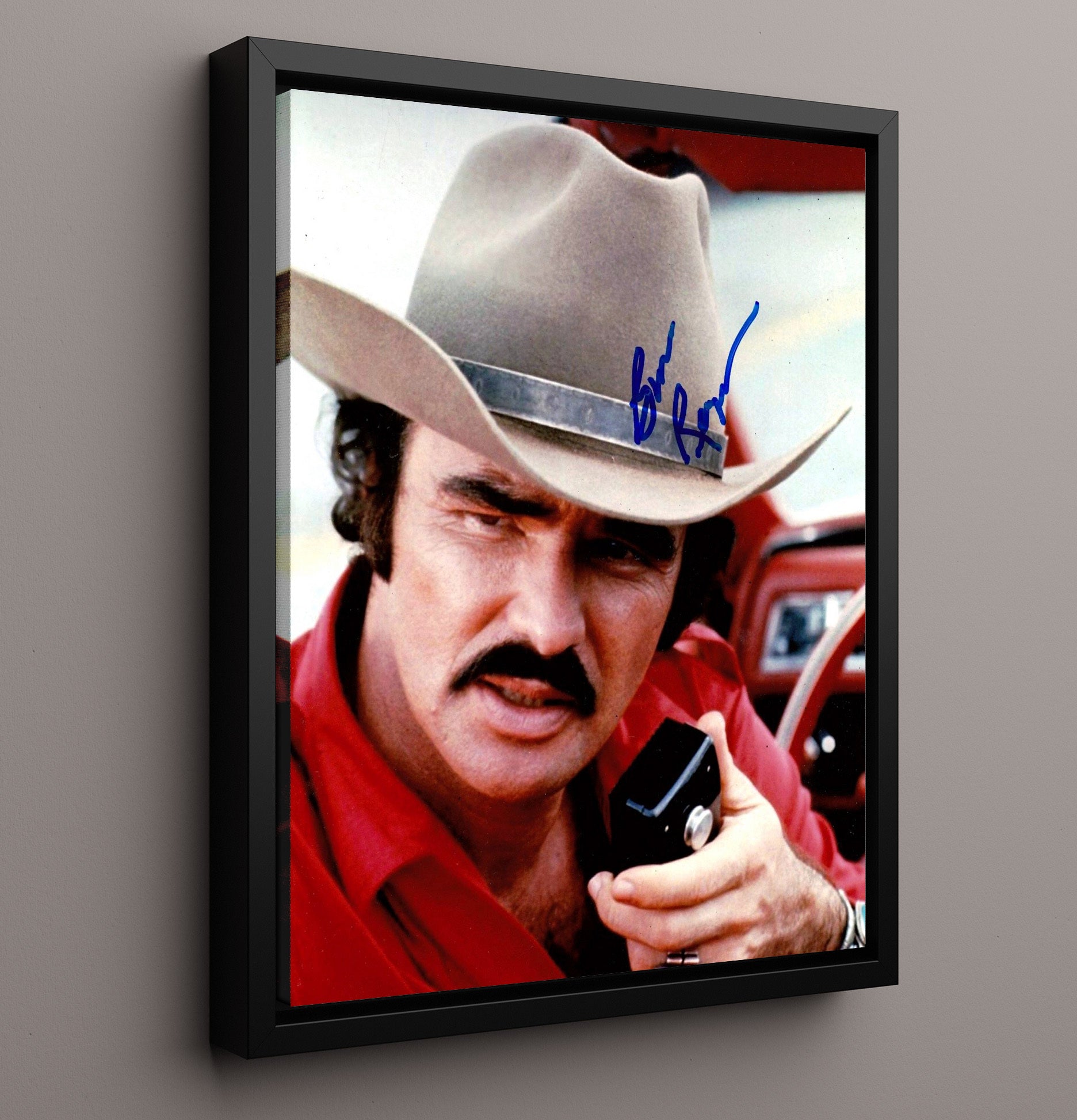 Burt Reynolds - Smokey and the Bandit Bo Darville Bandit Cowboy Hat with Radio Vintage Movie Wall Art - 16x20 Framed Canvas movie decor