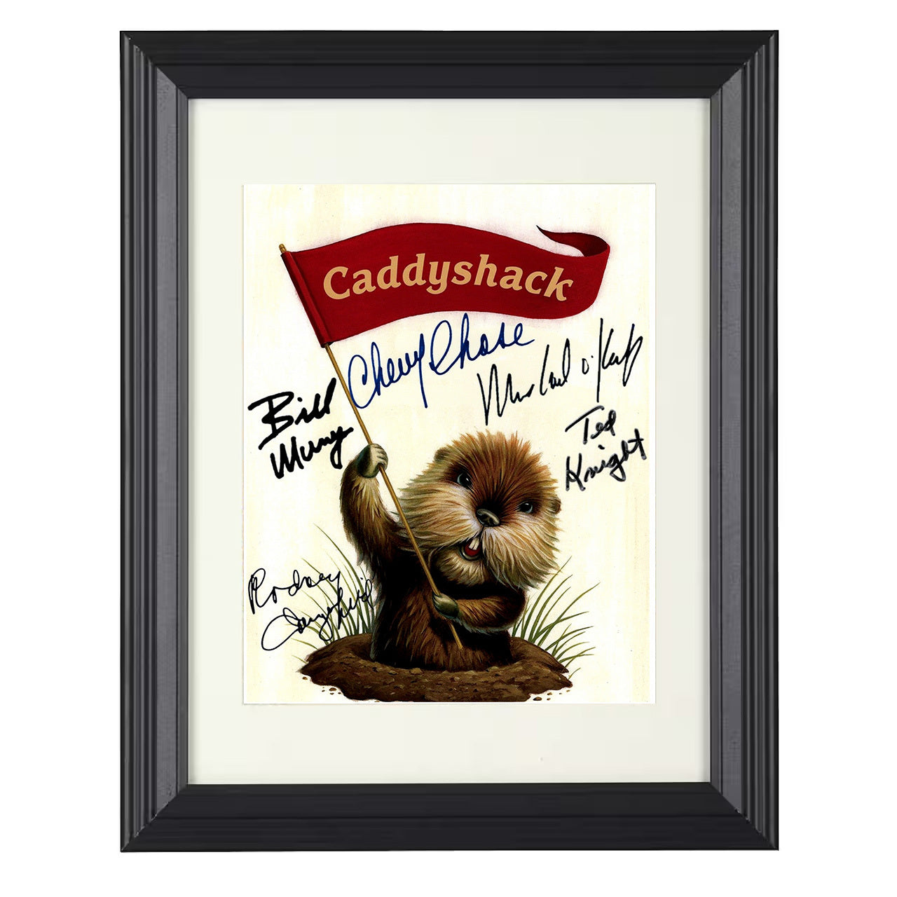Caddyshack Cast – Golf Clubhouse Gopher Chaos Comedy Artwork – 8x10 black beveled framed movie wall art