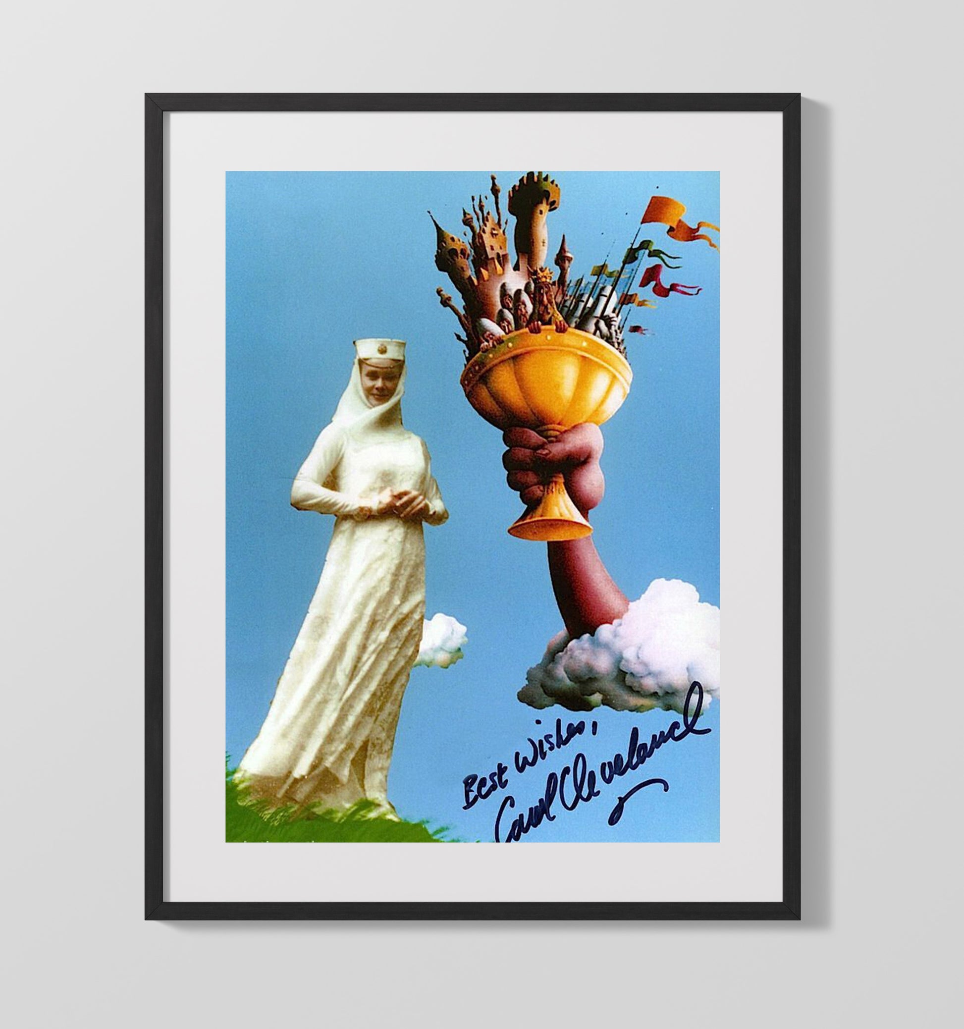 Carol Cleveland - Monty Python Surreal Fantasy Cup and Castle Illustration Vintage Movie Wall Art - 16x20 Gallery Frame movie decor