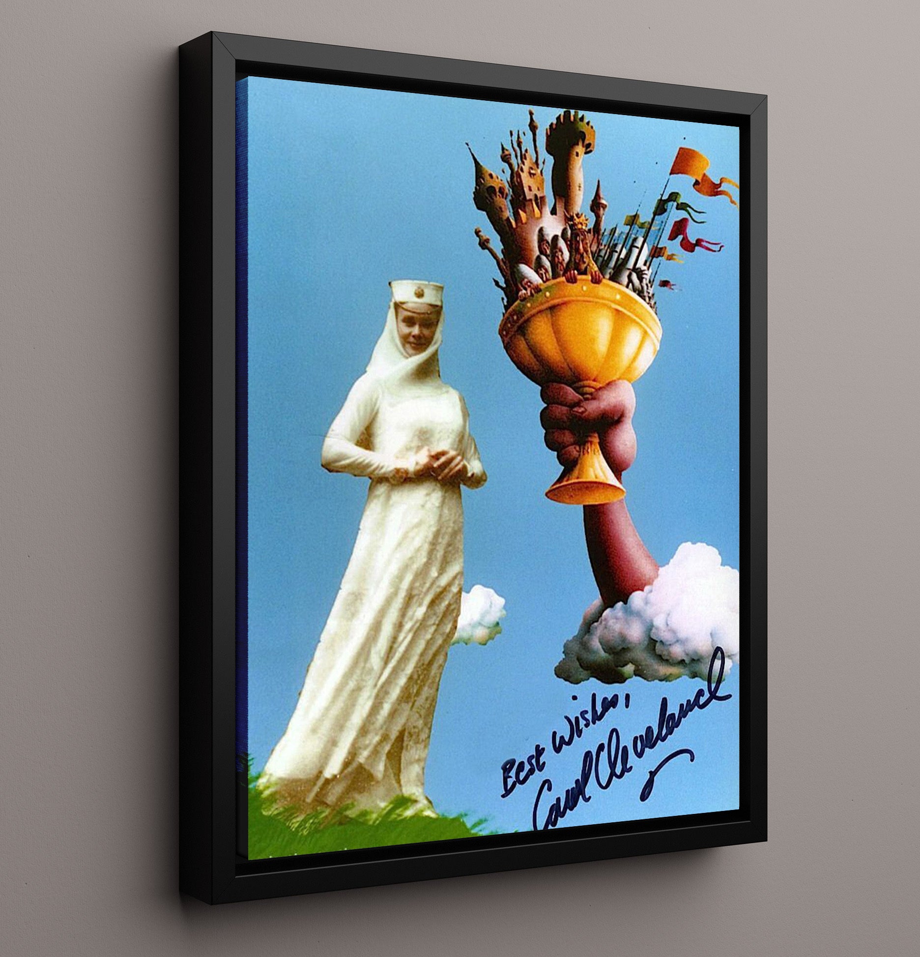 Carol Cleveland - Monty Python Surreal Fantasy Cup and Castle Illustration movie wall art 16x20 Framed Canvas