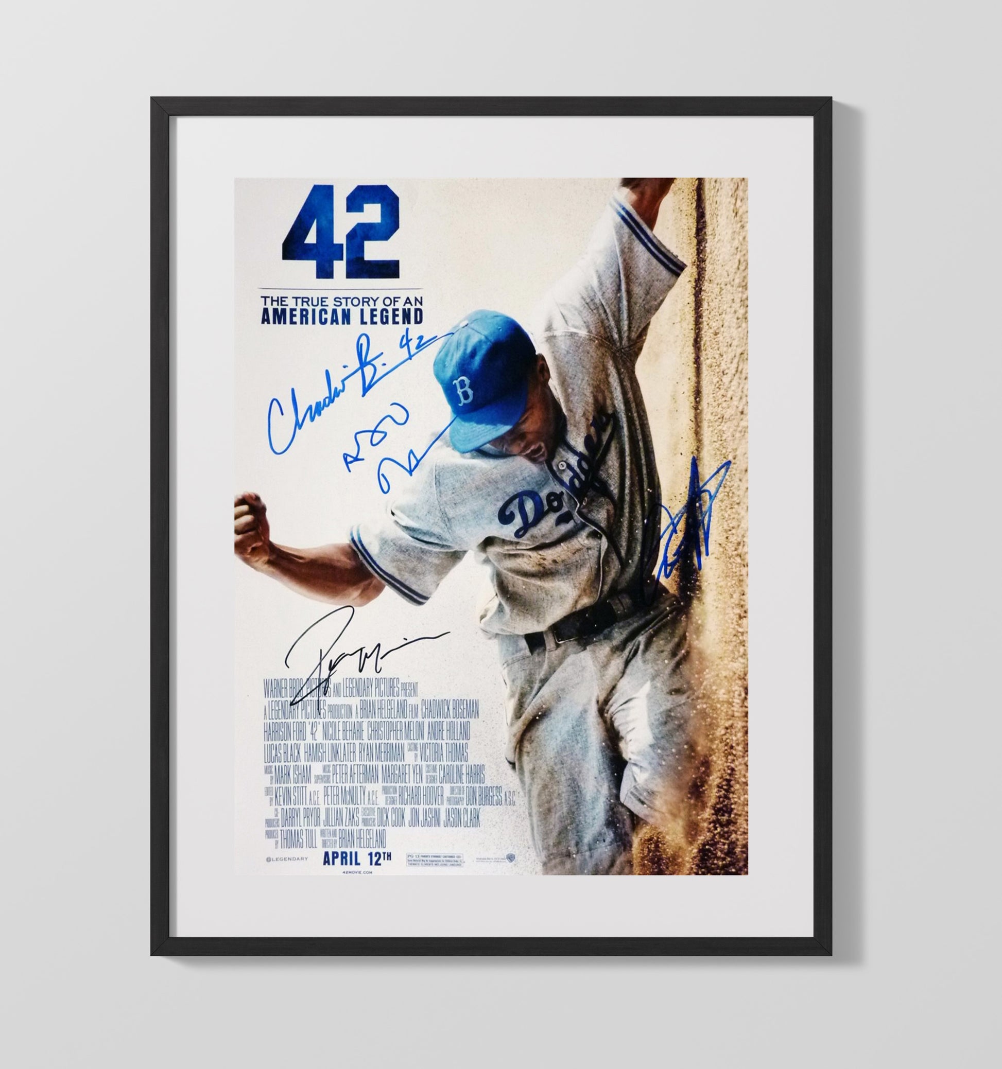 Chadwick Boseman and Harrison Ford - 42 Jackie Robinson Baseball Poster movie wall art 16x20 Gallery Frame