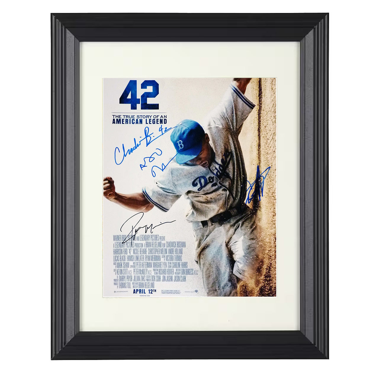 Chadwick Boseman and Harrison Ford – 42 Jackie – 8x10 black beveled framed movie wall art