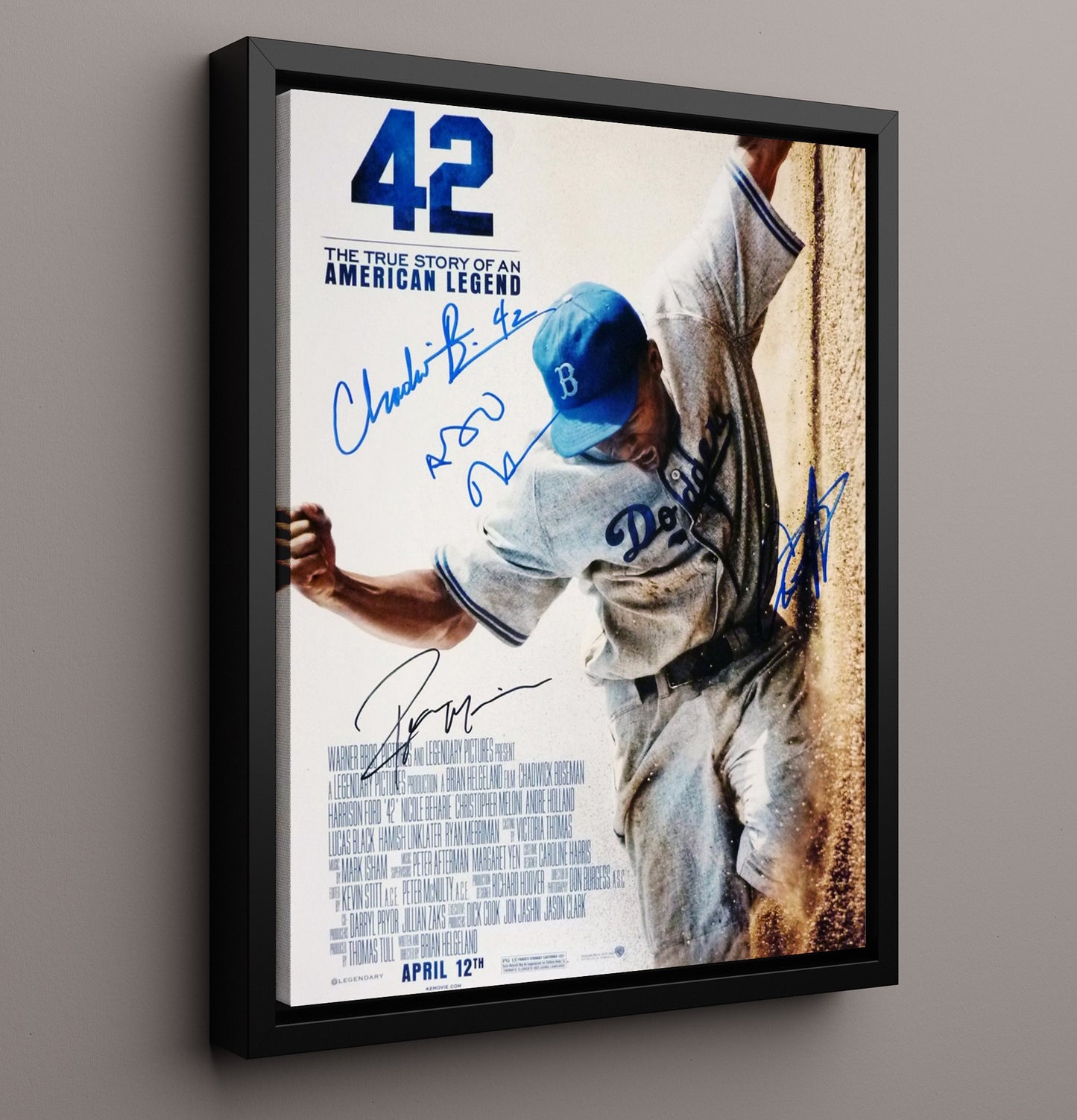 Chadwick Boseman and Harrison Ford - 42 Jackie Robinson Baseball Poster movie wall art 16x20 Framed Canvas
