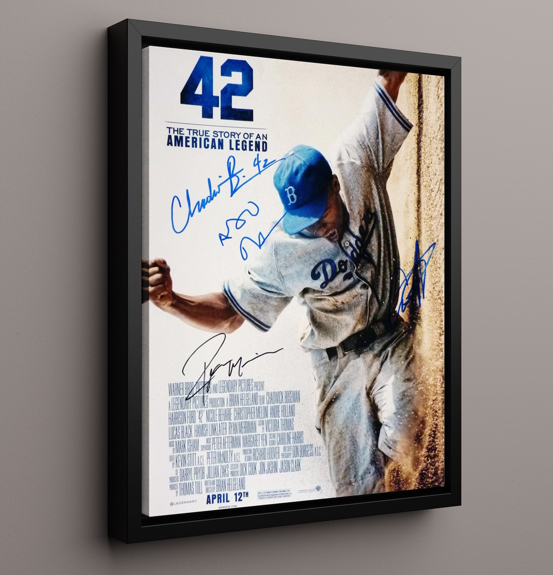 Chadwick Boseman and Harrison Ford - 42 Jackie Robinson Baseball Poster movie wall art 16x20 Framed Canvas