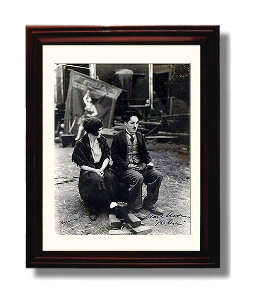 Charlie Chaplin and Edna Purviance - Silent Film Set Benchside Moment movie wall art 8x10 Beveled Frame