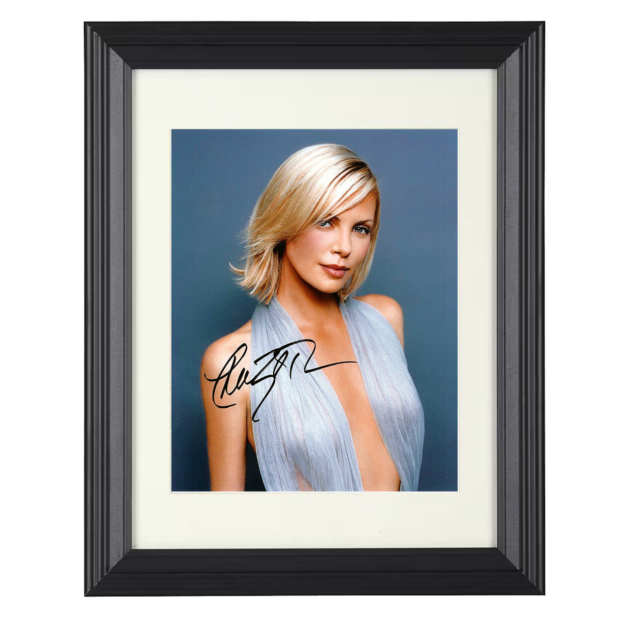 Charlize Theron – Gown Promotional Glamour – 8x10 black beveled framed movie wall art