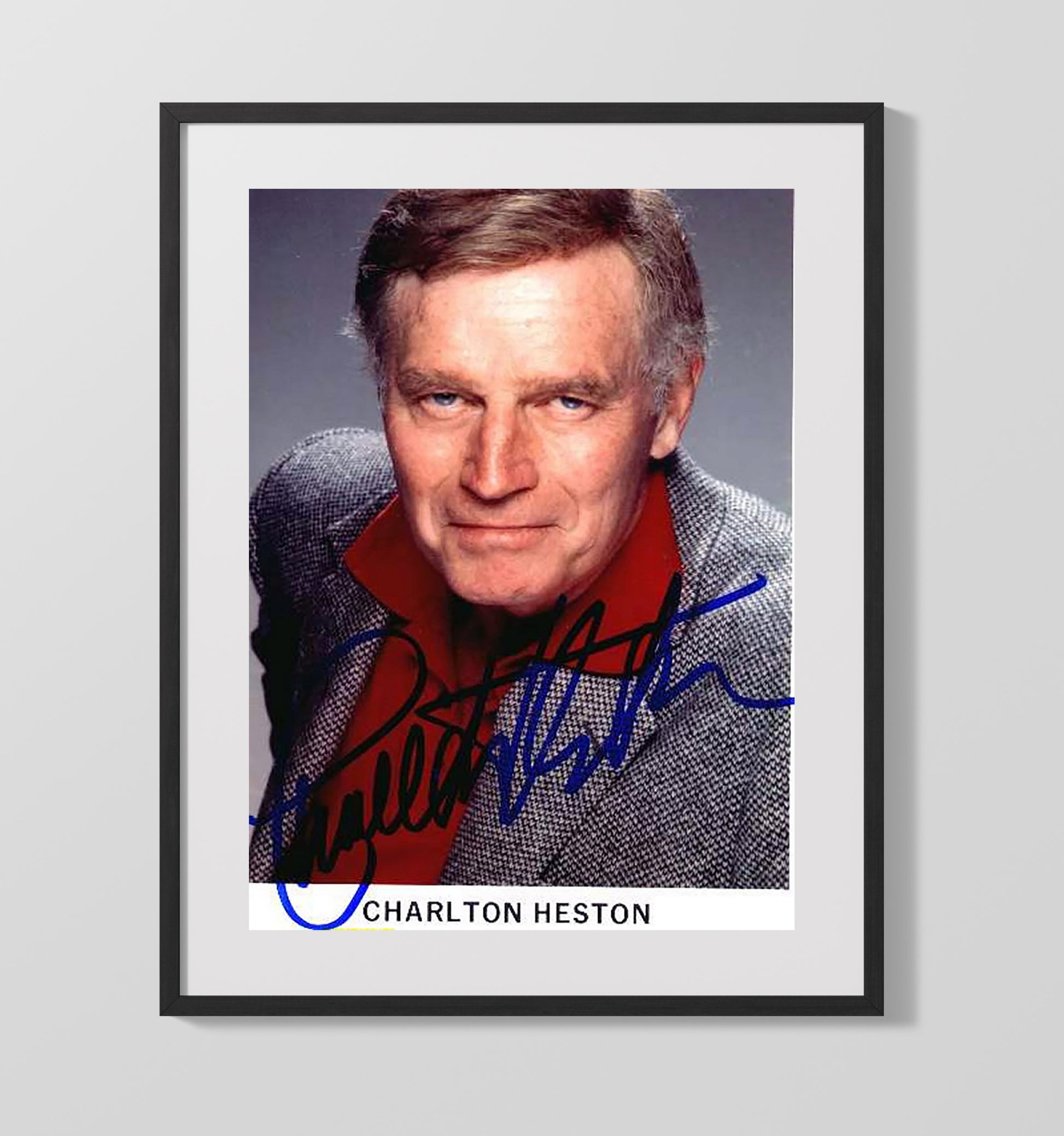 Charlton Heston - Classic Studio Headshot in Red Collar Vintage Movie Wall Art - 16x20 Gallery Frame movie decor