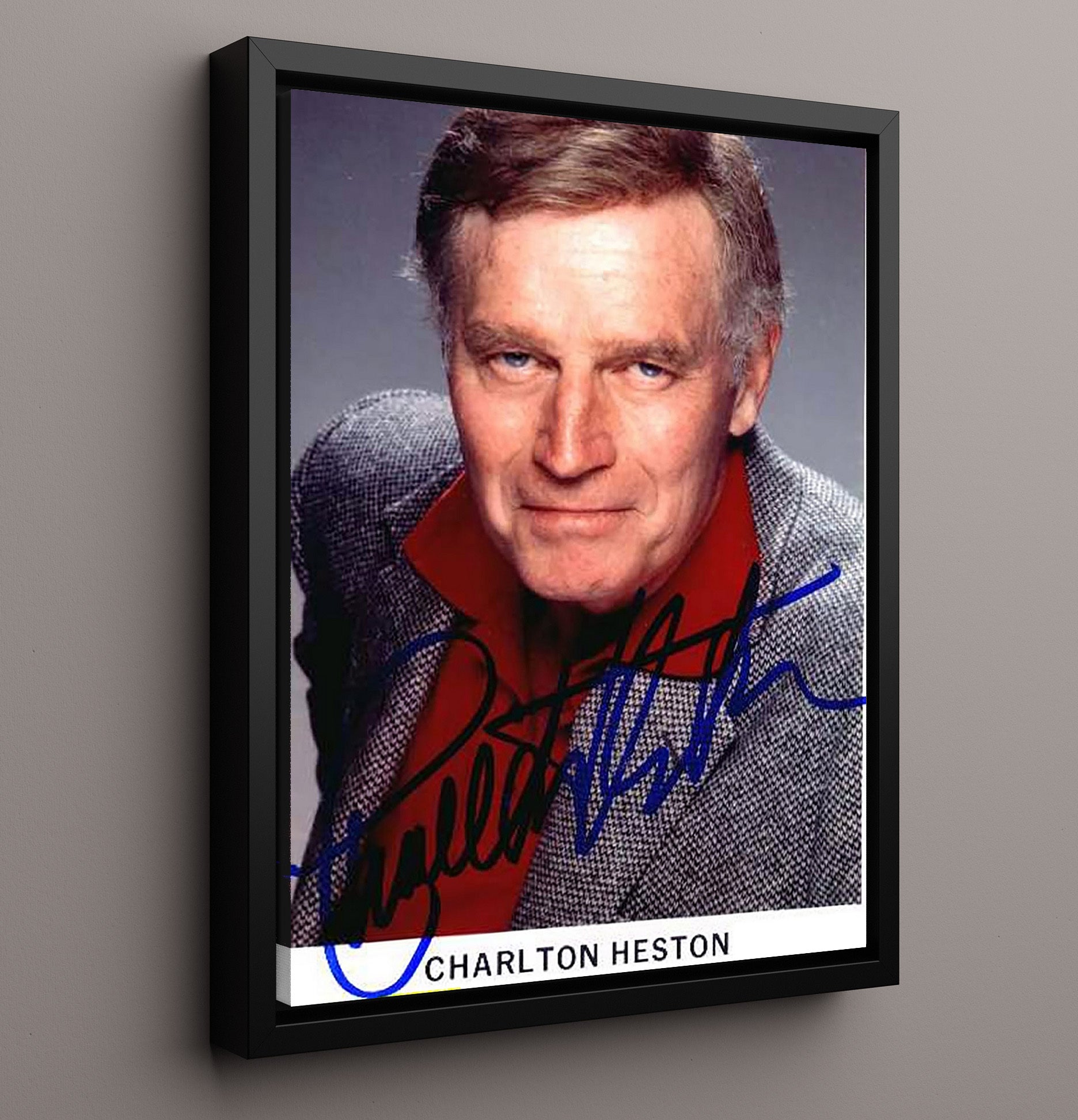 Charlton Heston - Classic Studio Headshot in Red Collar Vintage Movie Wall Art - 16x20 Framed Canvas movie decor