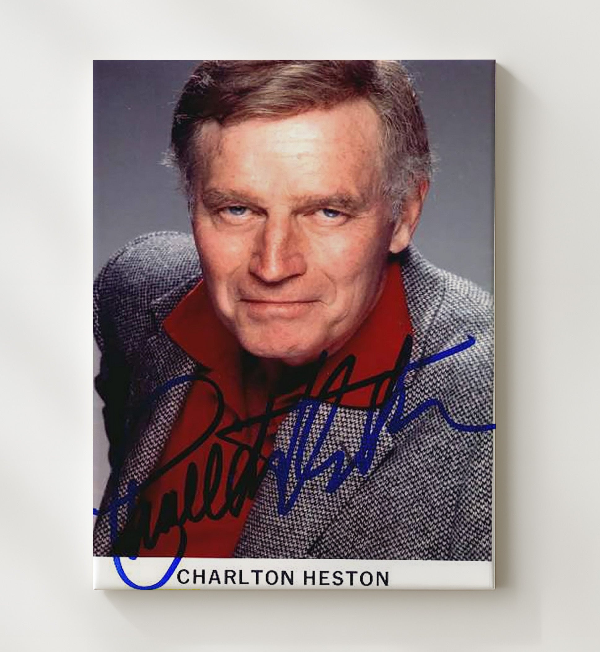 Charlton Heston - Classic Studio Headshot in Red Collar Vintage Movie Wall Art - 20x24 Canvas movie decor