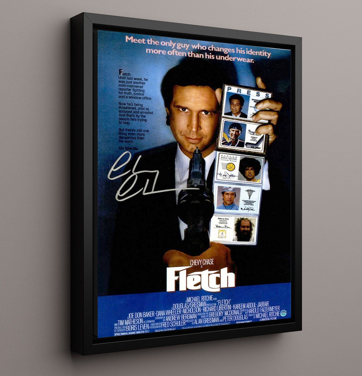 Chevy Chase - Fletch Disguise ID Card Movie Poster movie wall art 16x20 Gallery Frame