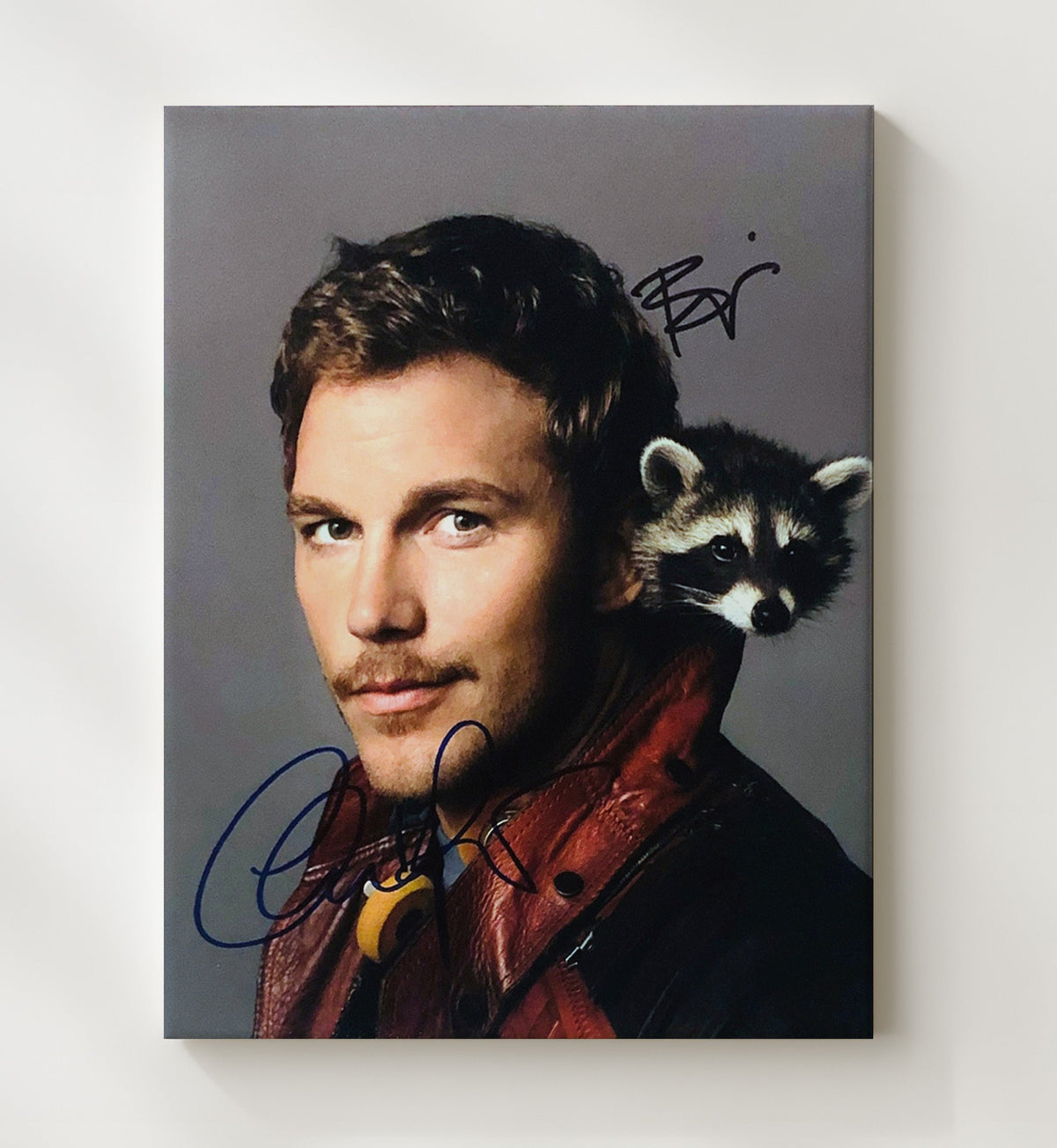 Chris Pratt - Guardians of the Galaxy Star-Lord with Rocket movie wall art 8x10 Beveled Frame
