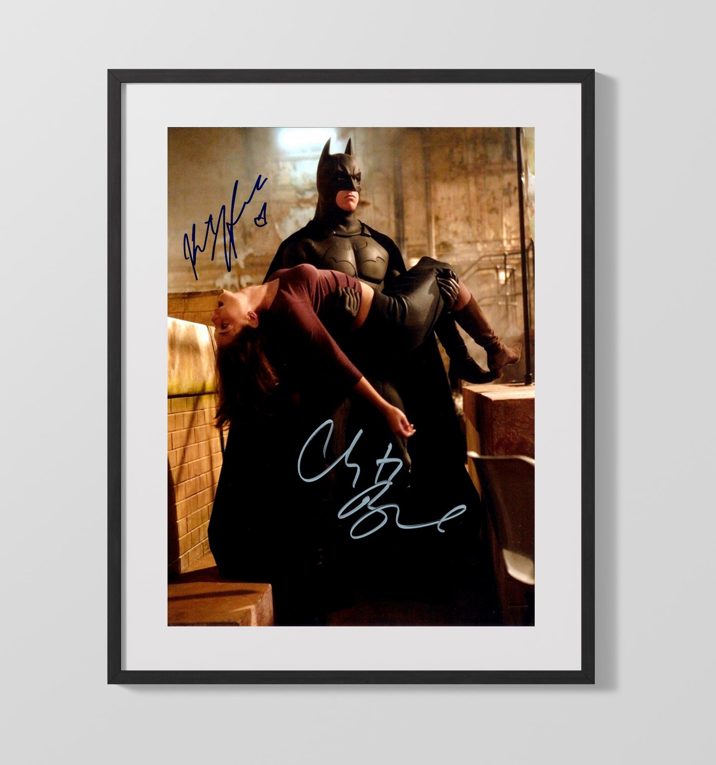 Christian Bale and Katie Holmes - Batman Begins Bruce Wayne Carrying Rachel Dawes Vintage Movie Wall Art - 16x20 Gallery Frame movie decor