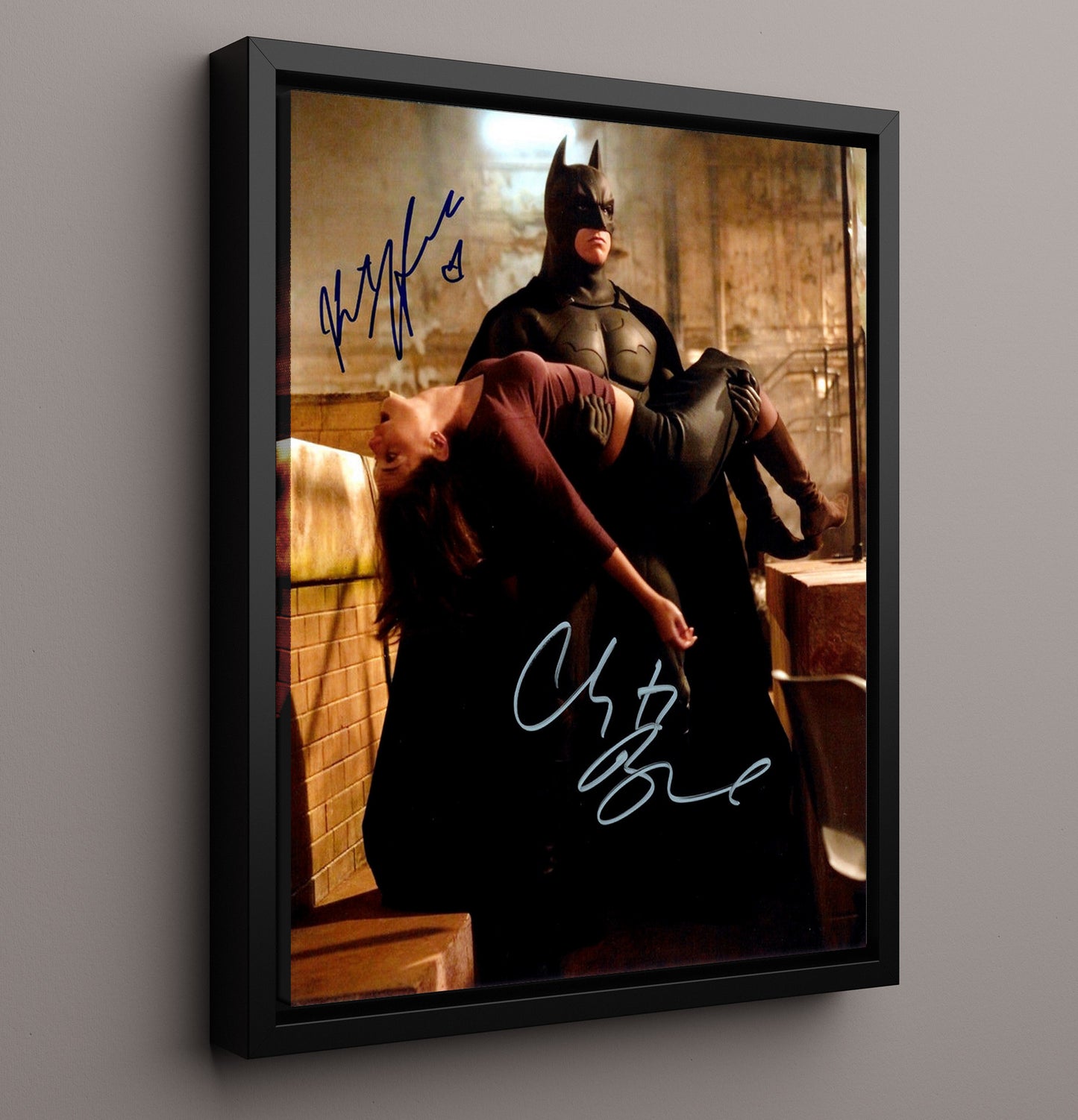 Christian Bale and Katie Holmes - Batman Begins Bruce Wayne Carrying Rachel Dawes movie wall art 16x20 Framed Canvas