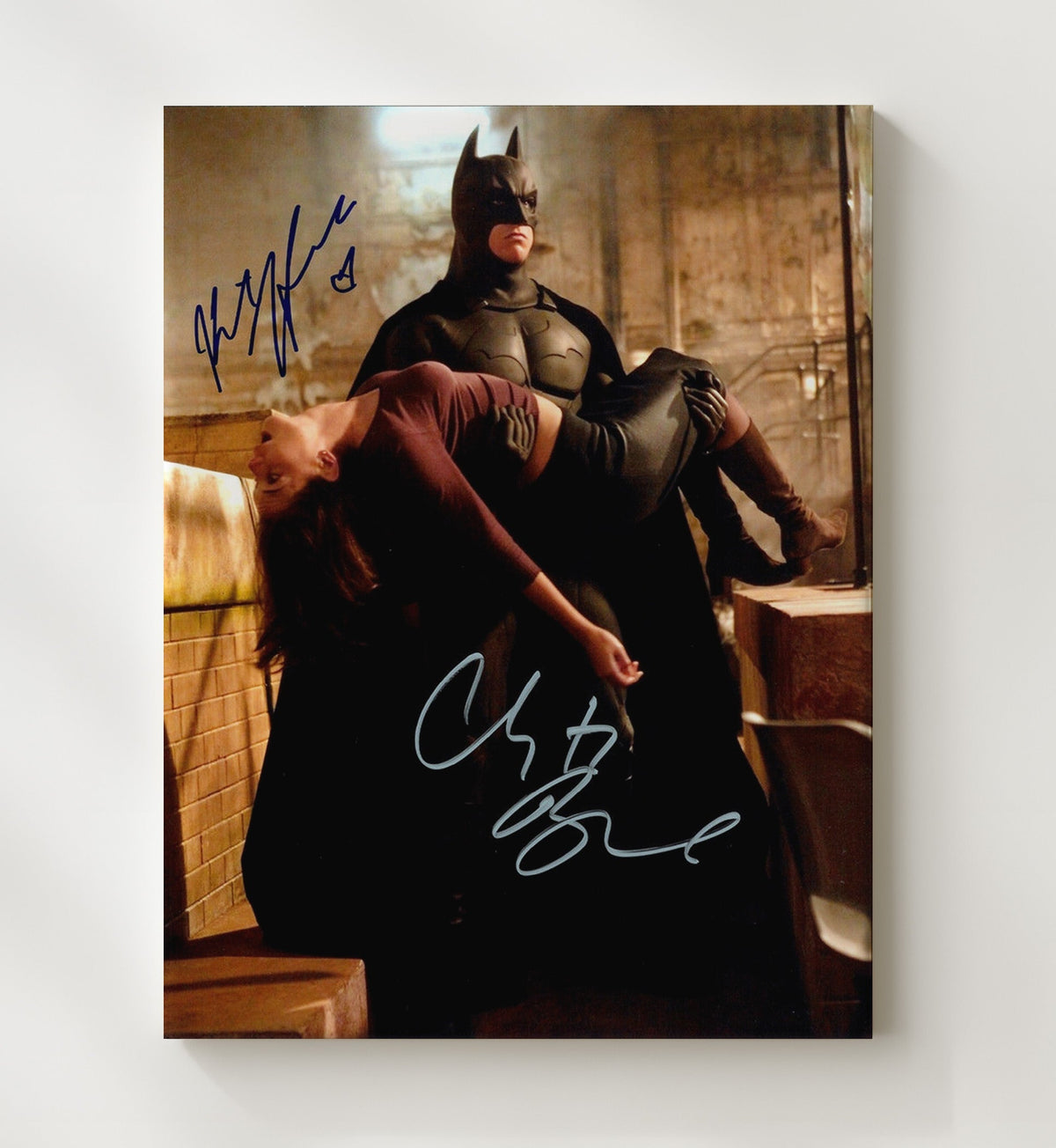 Christian Bale and Katie Holmes - Batman Begins Bruce Wayne Carrying Rachel Dawes movie wall art 8x10 Beveled Frame