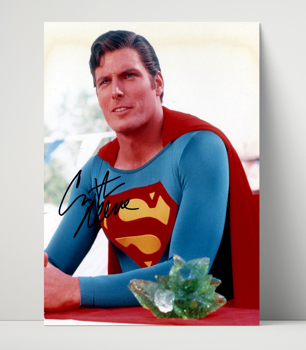 Christopher Reeve - Superman Seated Beside Kryptonian Crystal movie wall art 16x20 Unframed Print