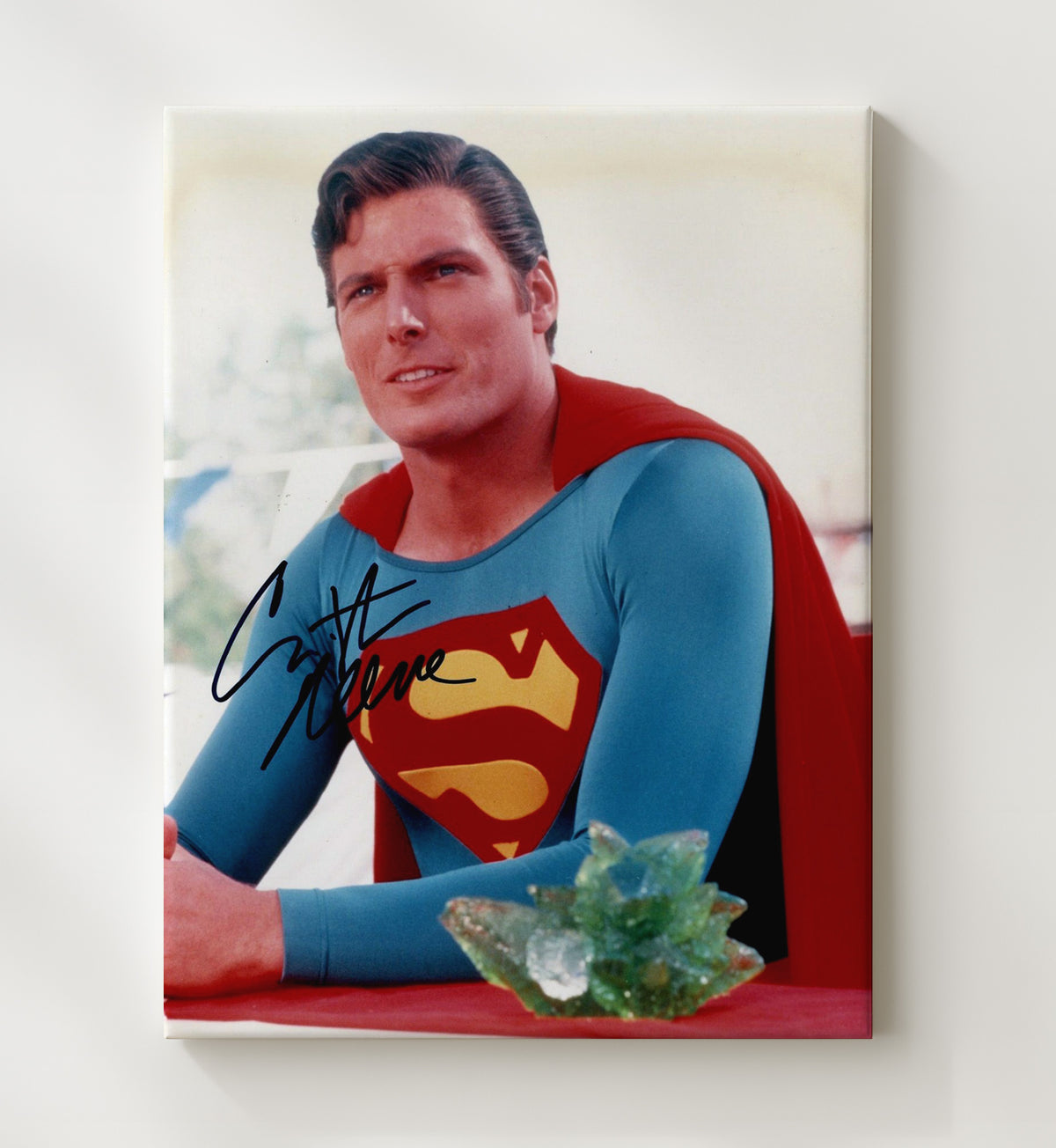 Christopher Reeve - Superman Seated Beside Kryptonian Crystal movie wall art 20x24 Canvas