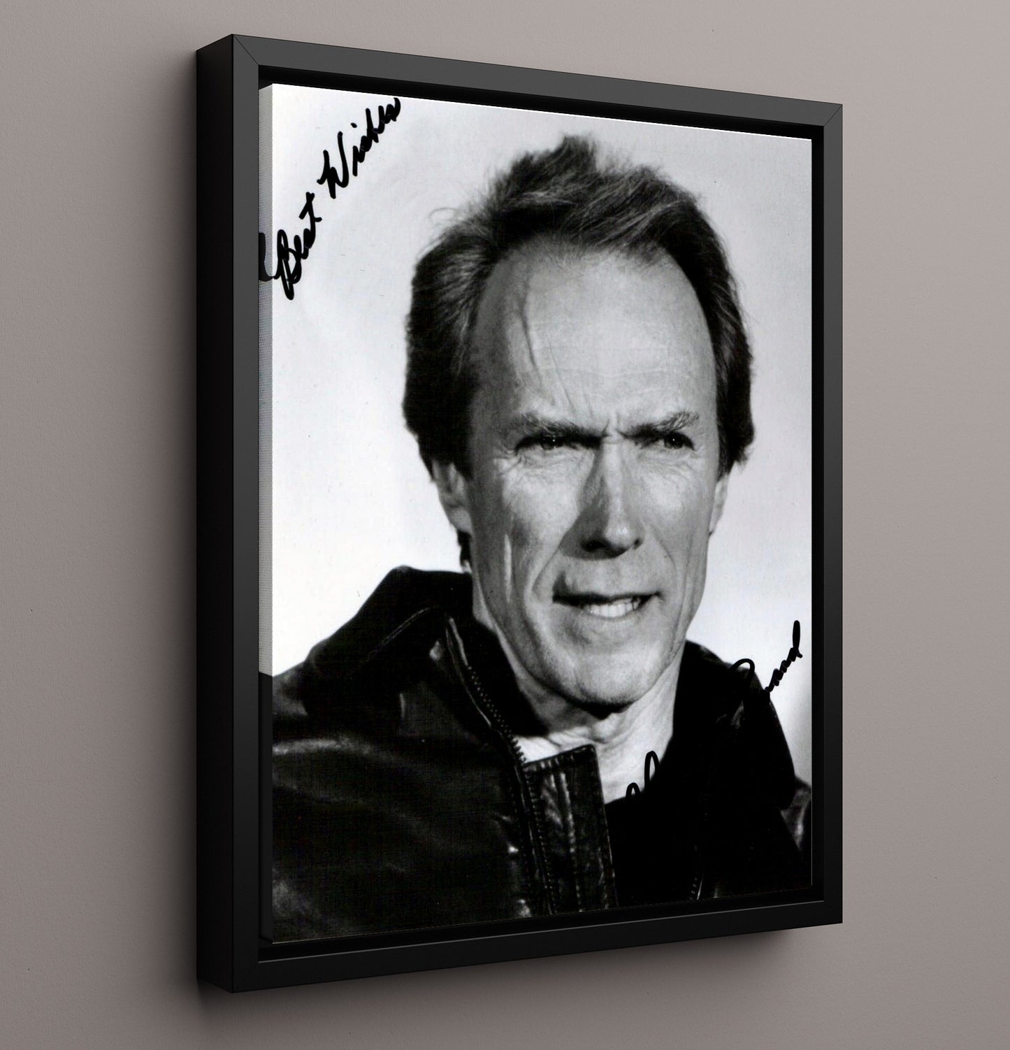 Clint Eastwood - Rugged Black and White Headshot Vintage Movie Wall Art - 16x20 Framed Canvas movie decor