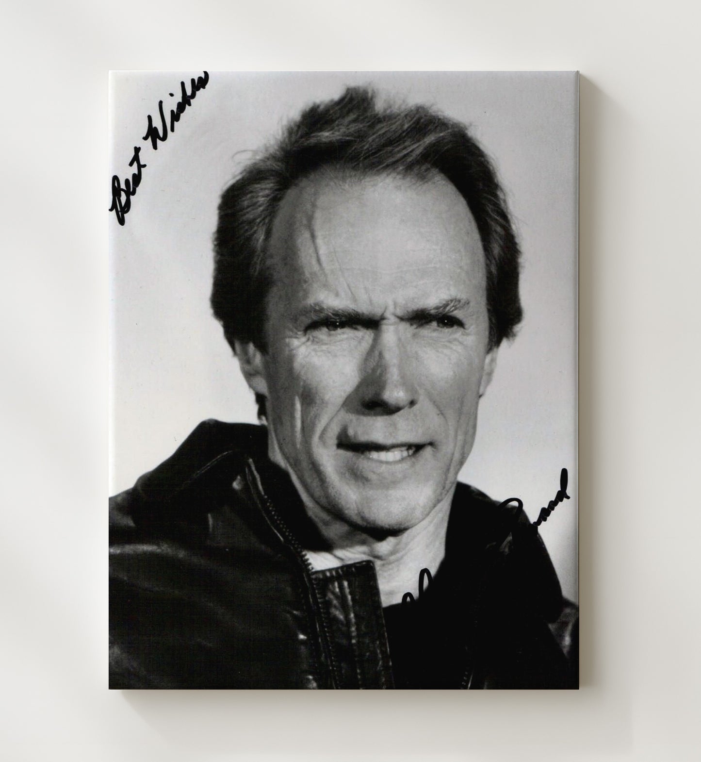 Clint Eastwood - Rugged Black and White Headshot Vintage Movie Wall Art - 20x24 Canvas movie decor