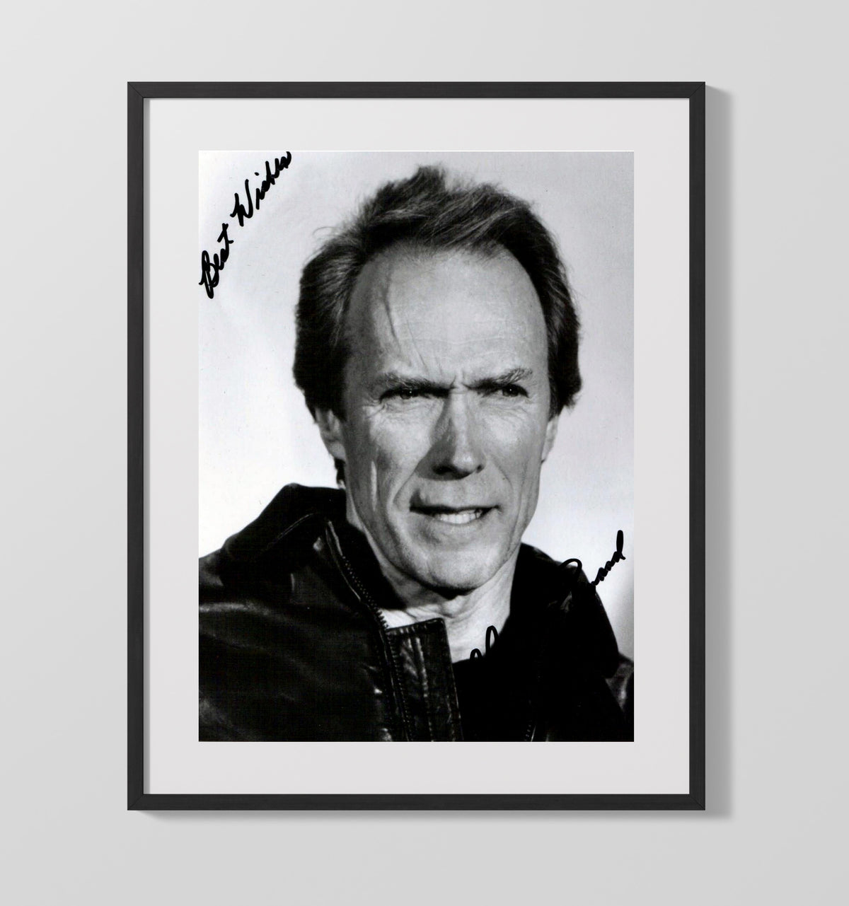 Clint Eastwood - Rugged Black-and-White Headshot movie wall art 16x20 Gallery Frame