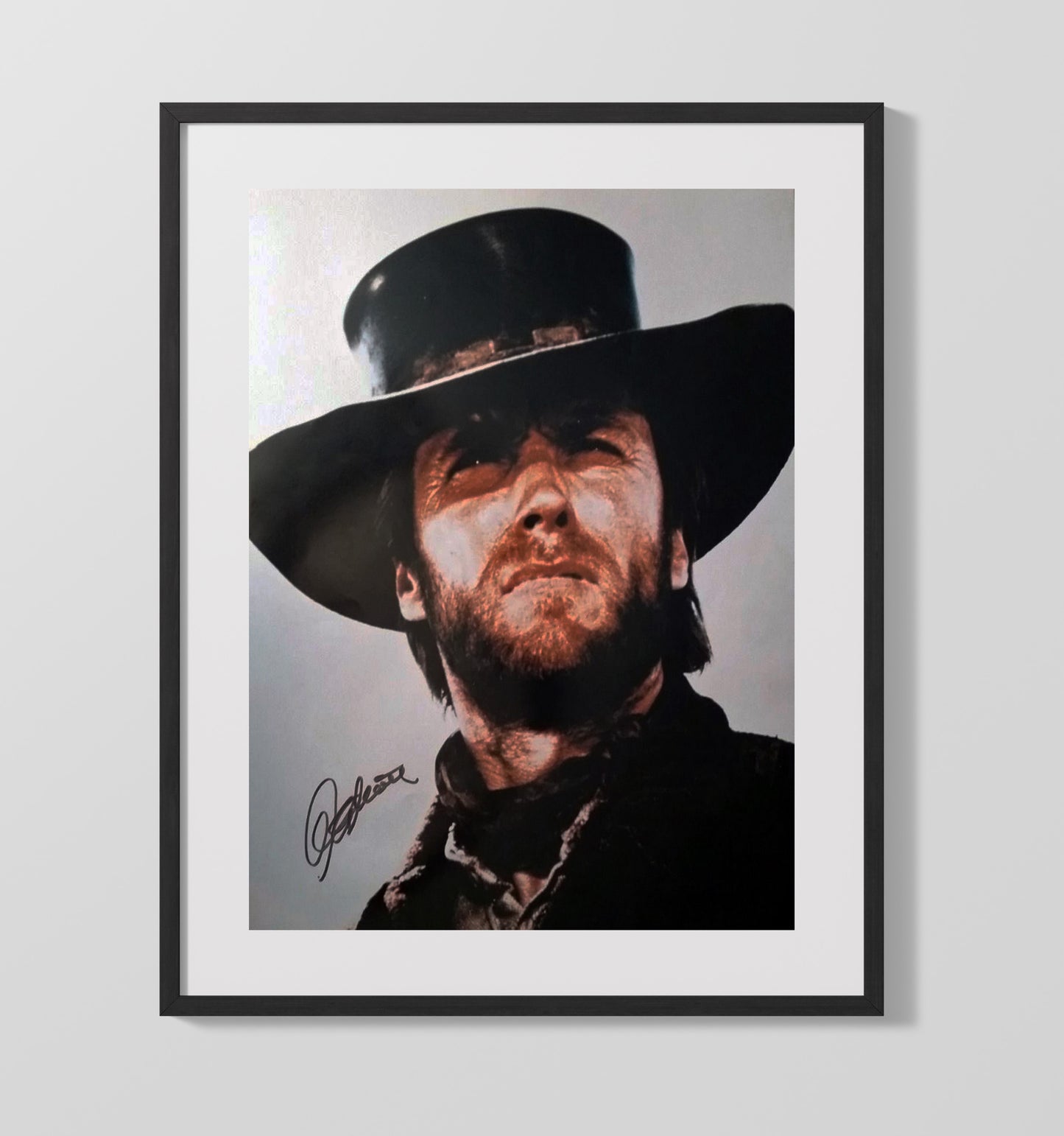 Clint Eastwood - Weathered Western Close-Up Under Black Hat Vintage Movie Wall Art - 16x20 Gallery Frame movie decor