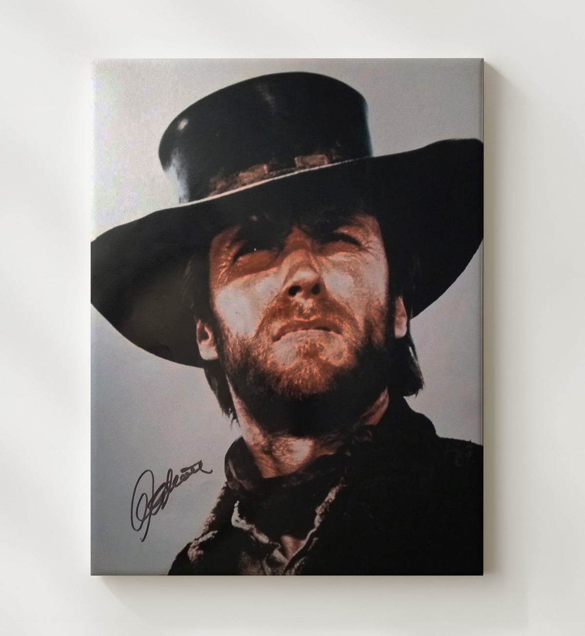 Clint Eastwood - Weathered Western Close-Up Under Black Hat movie wall art 8x10 Beveled Frame