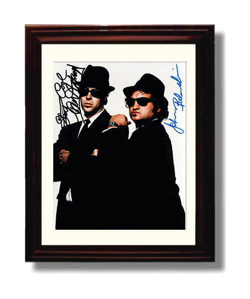 Dan Aykroyd and John Belushi - The Blues Brothers Jake and Elwood Blues Black Suit and Fedora movie wall art 8x10 Beveled Frame