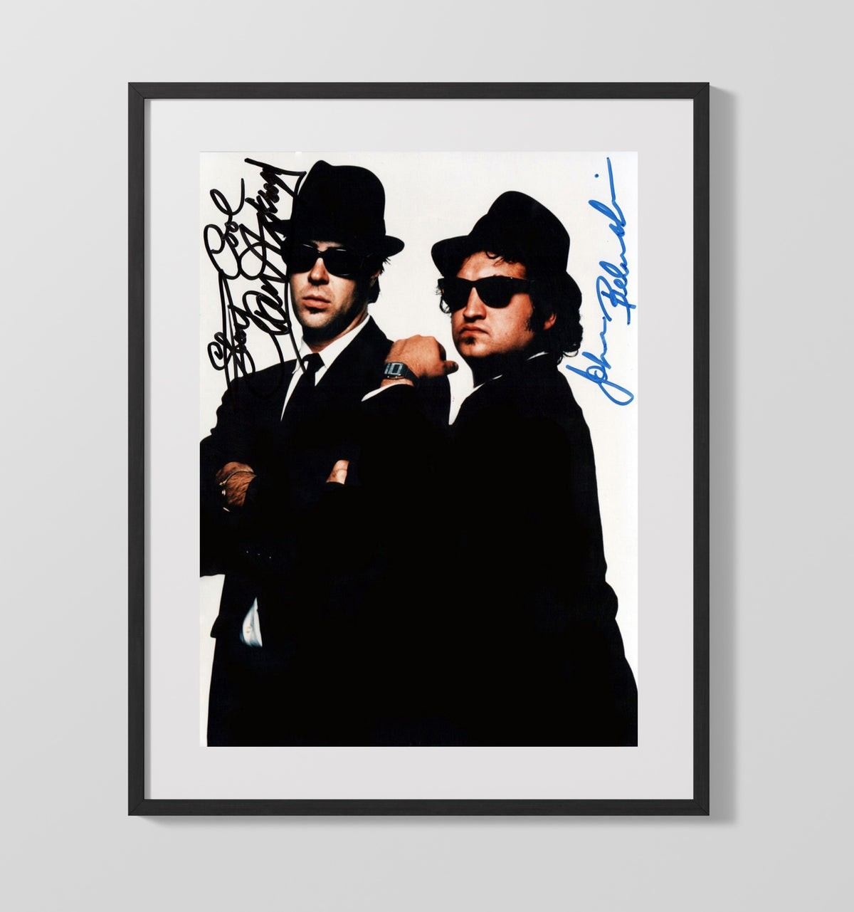 Dan Aykroyd and John Belushi - The Blues Brothers Jake and Elwood Blues Black Suit and Fedora movie wall art 16x20 Gallery Frame