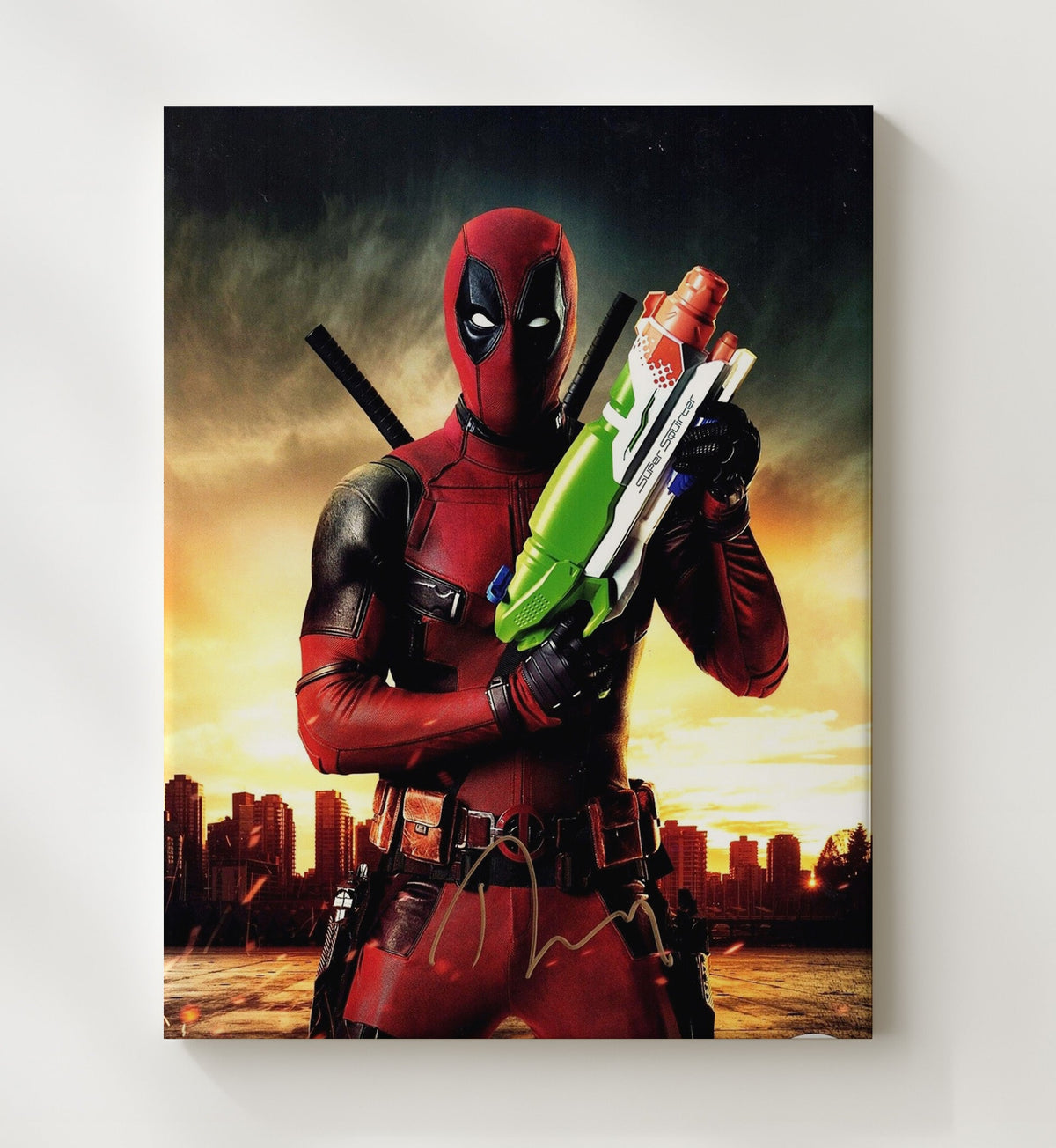 Deadpool - Ryan Reynolds - Deadpool - Armed Antics movie wall art 8x10 Beveled Frame